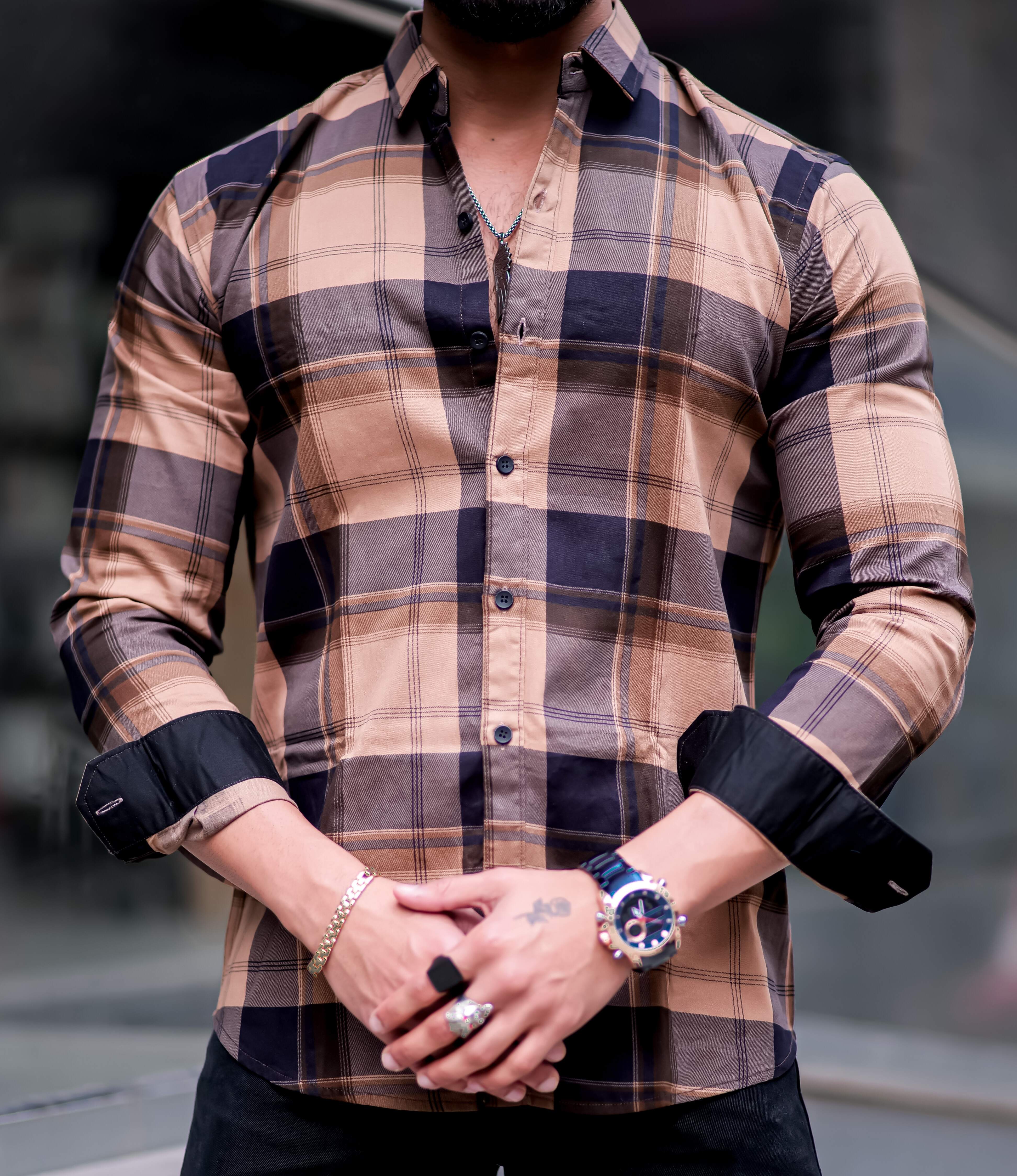 Almond Frost Checkered Cotton Shirt - Image 3
