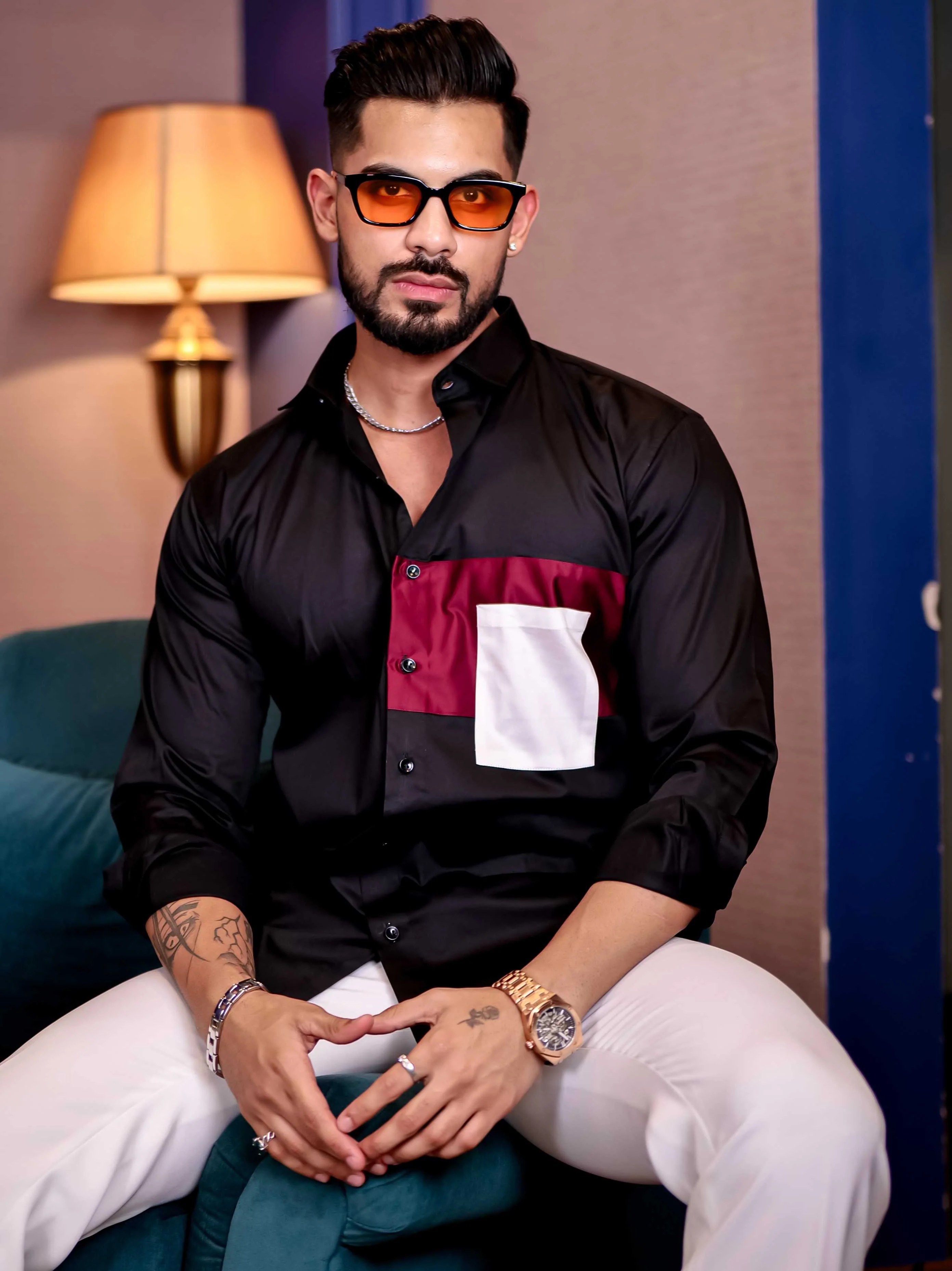 Black and Maroon Cut n sew Premium Cotton Shirt For Men - Image 3