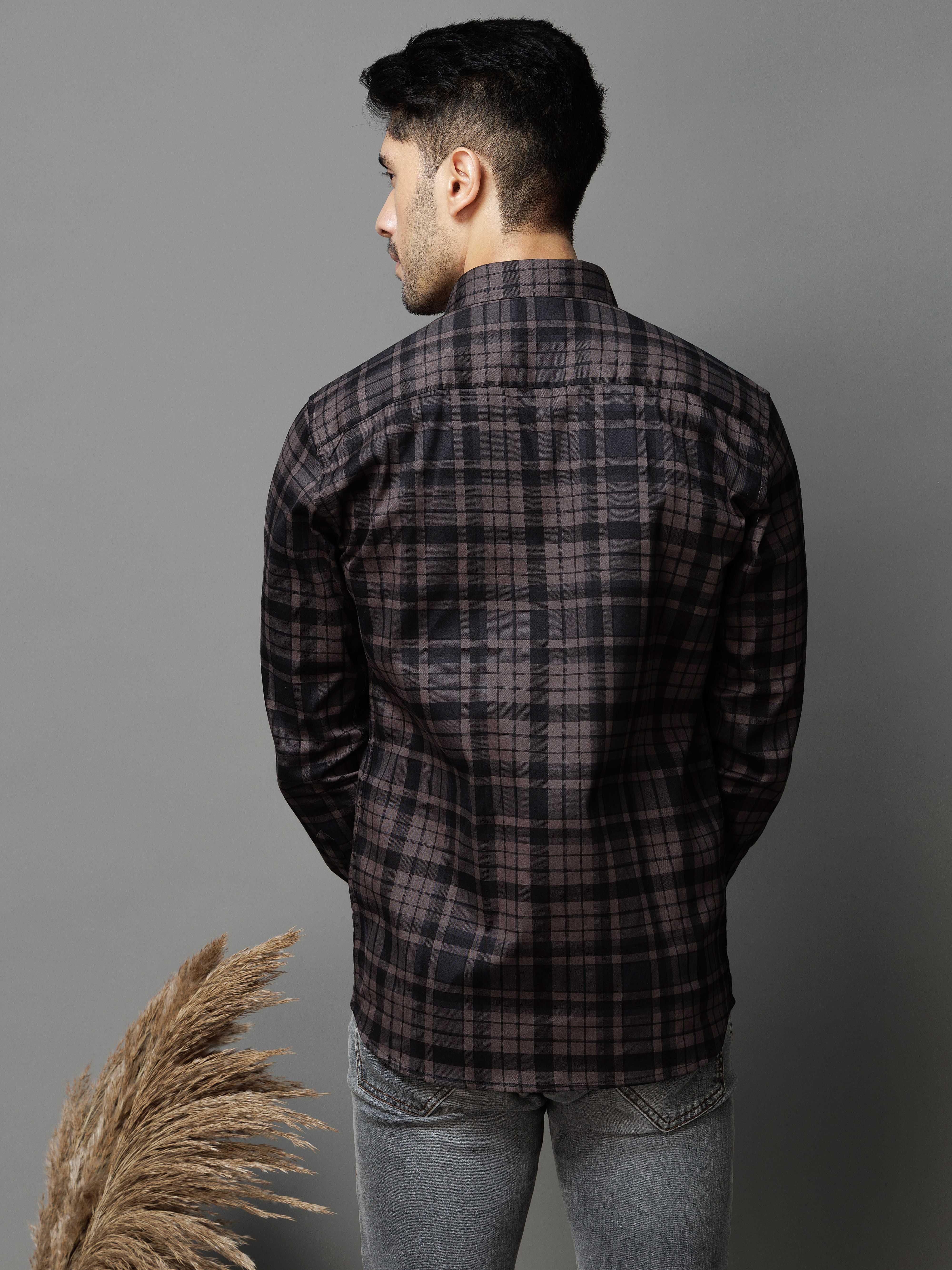 BLACK CHECKS PRINTED COTTON CASUAL SHIRT FOR MEN'S - Image 8