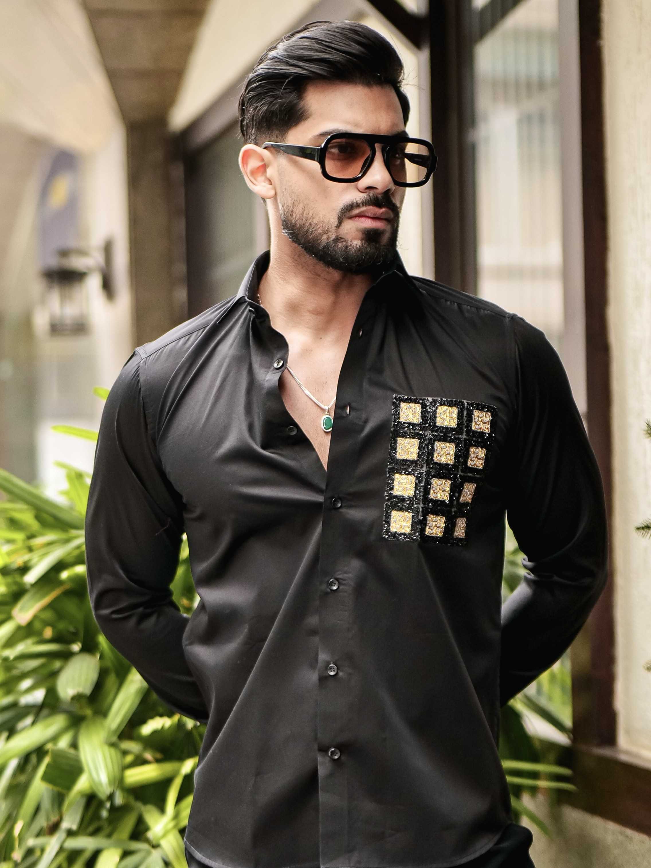 BLACK CLUB WEAR BOX PRINTED SATIN COTTON MEN'S SHIRT - Image 3