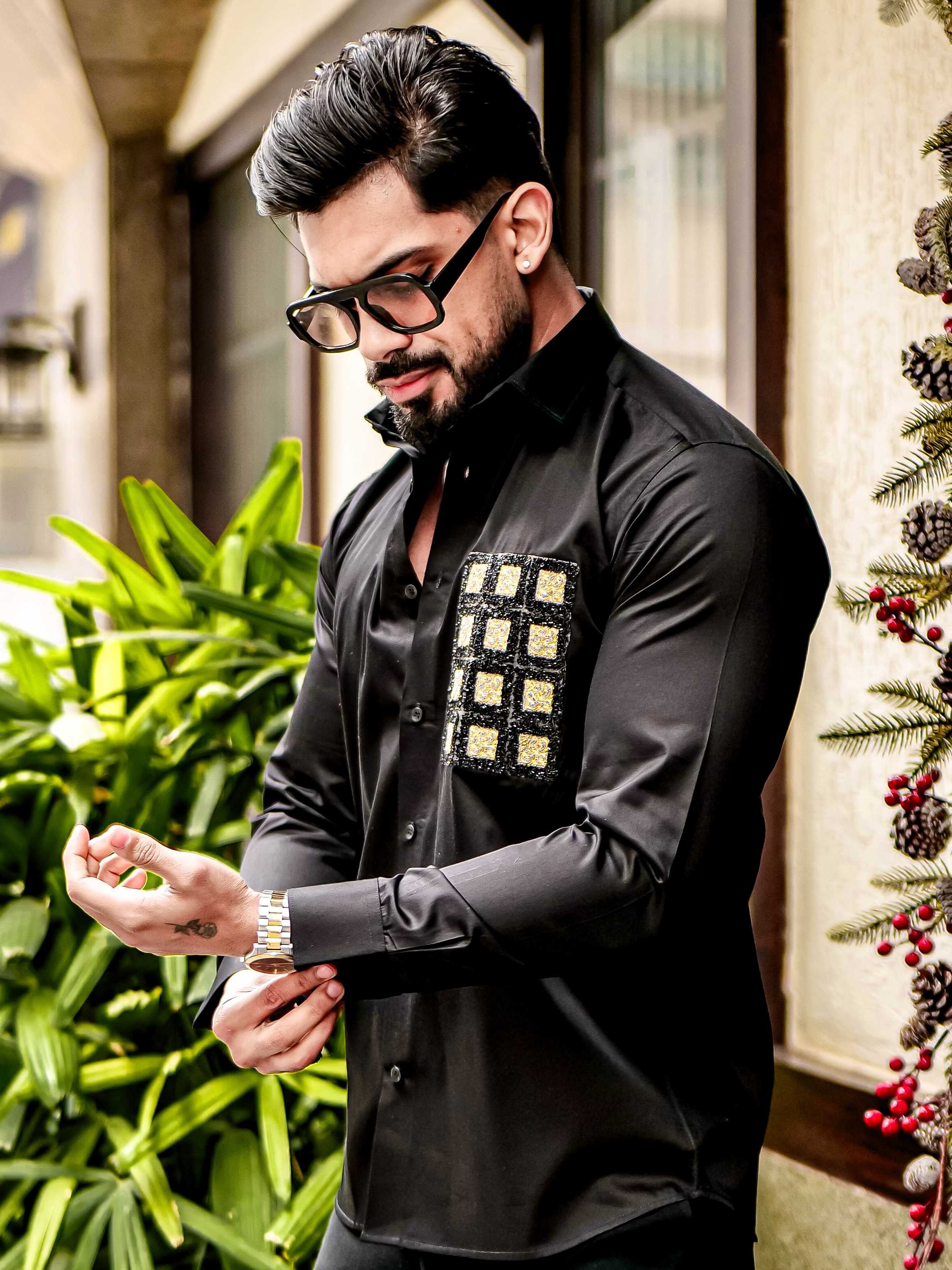 BLACK CLUB WEAR BOX PRINTED SATIN COTTON MEN'S SHIRT - Image 4