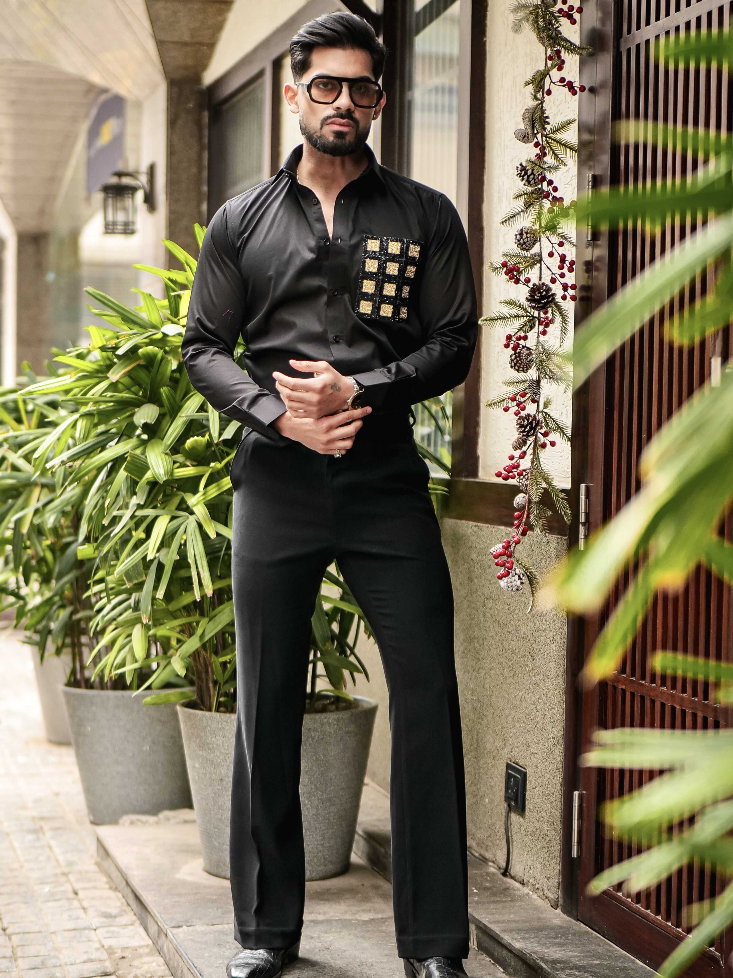 BLACK CLUB WEAR BOX PRINTED SATIN COTTON MEN'S SHIRT - Image 5