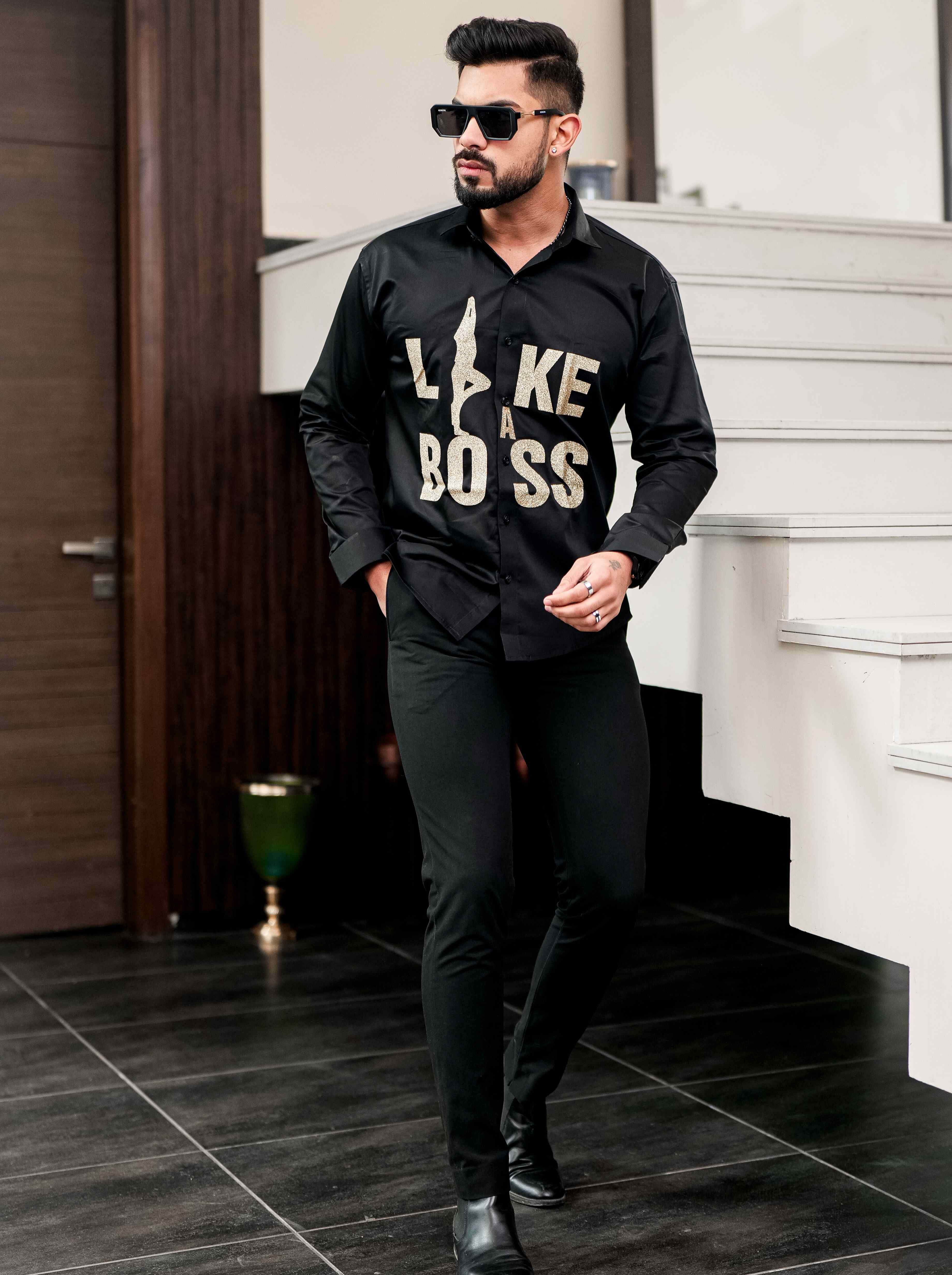 Black Club Wear Like A Boss Printed Satin Cotton Shirt - Image 6