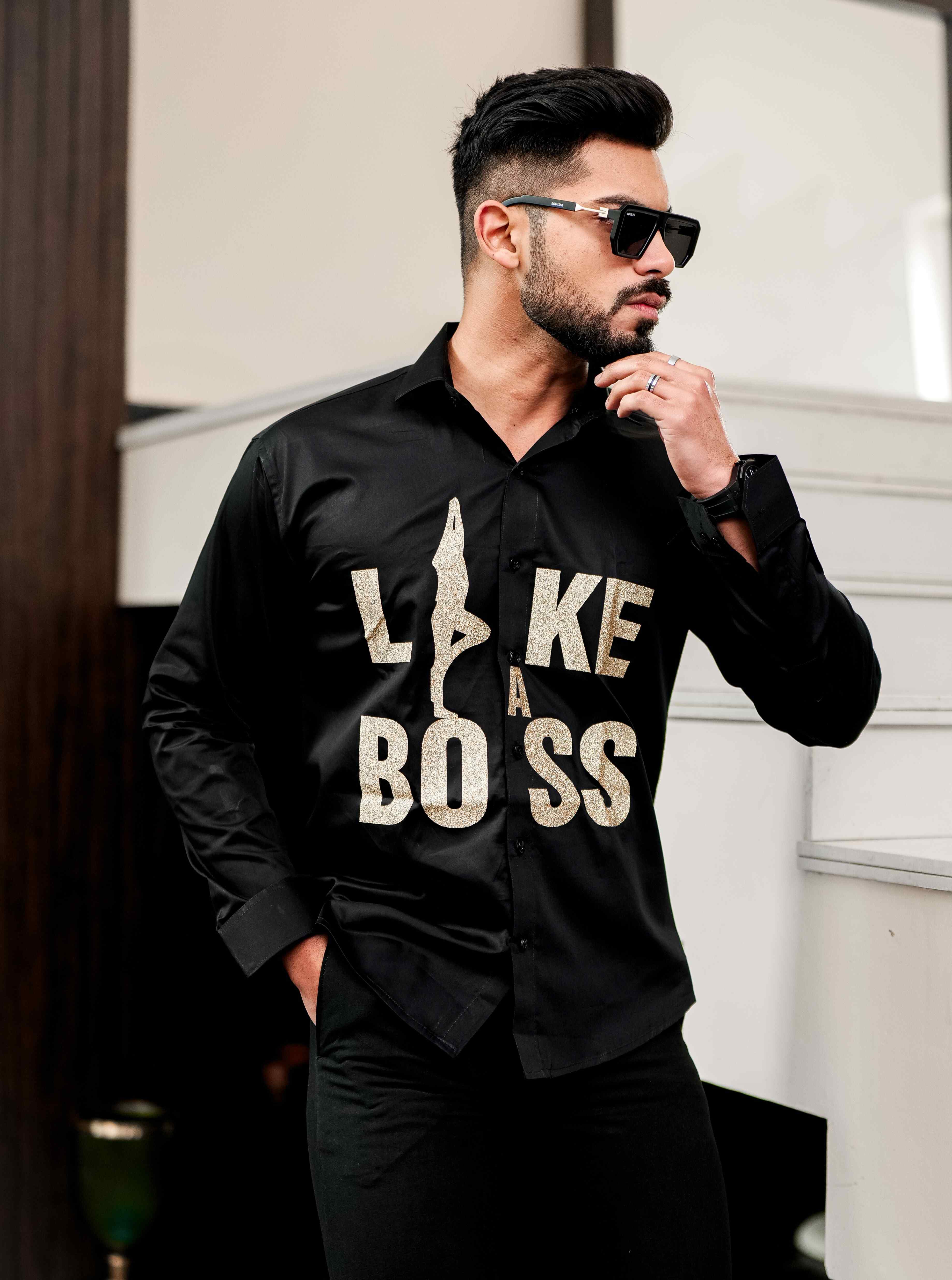 Black Club Wear Like A Boss Printed Satin Cotton Shirt - Image 7