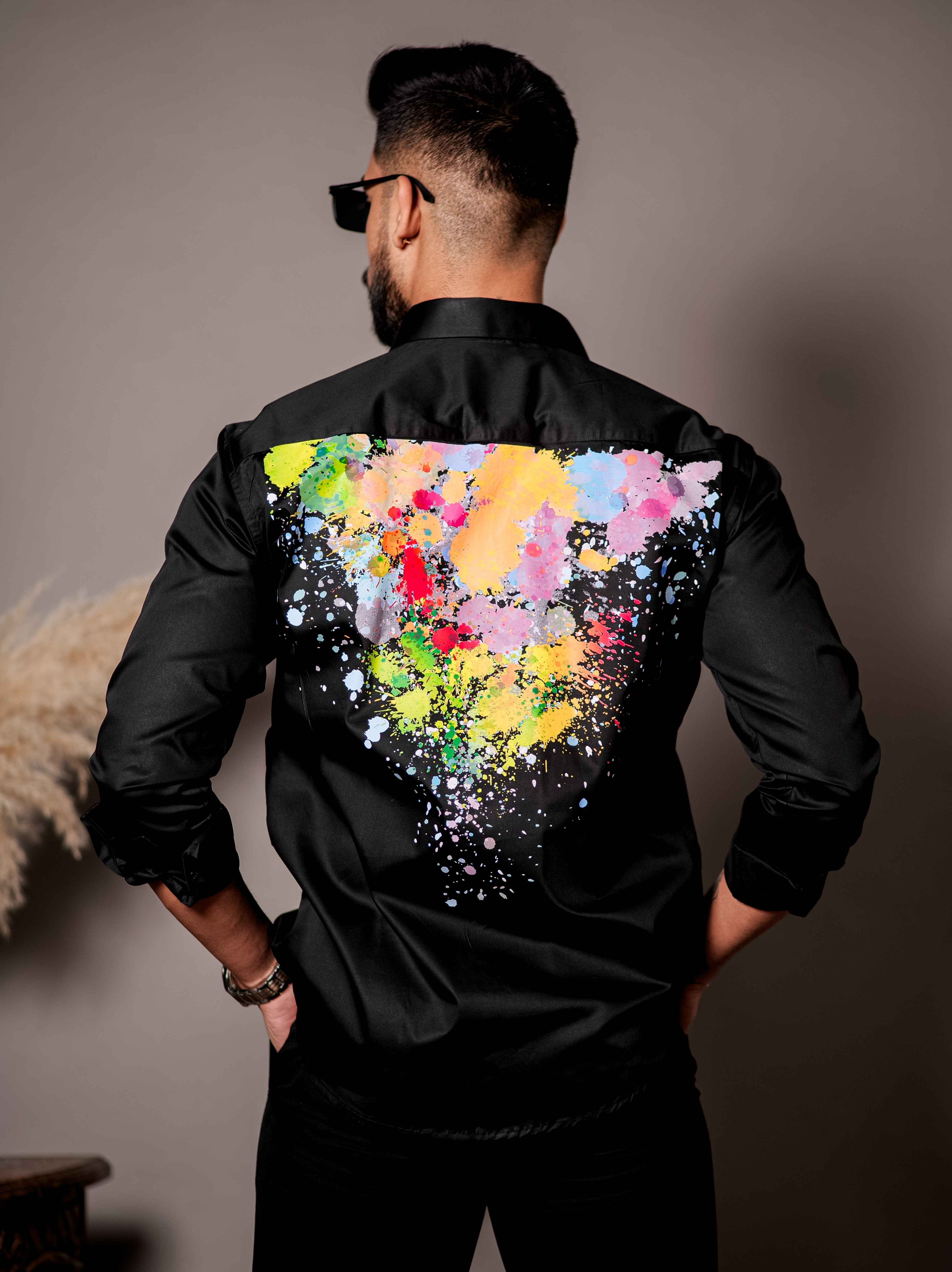 Black Club Wear Printed Satin Cotton Shirt - Image 10