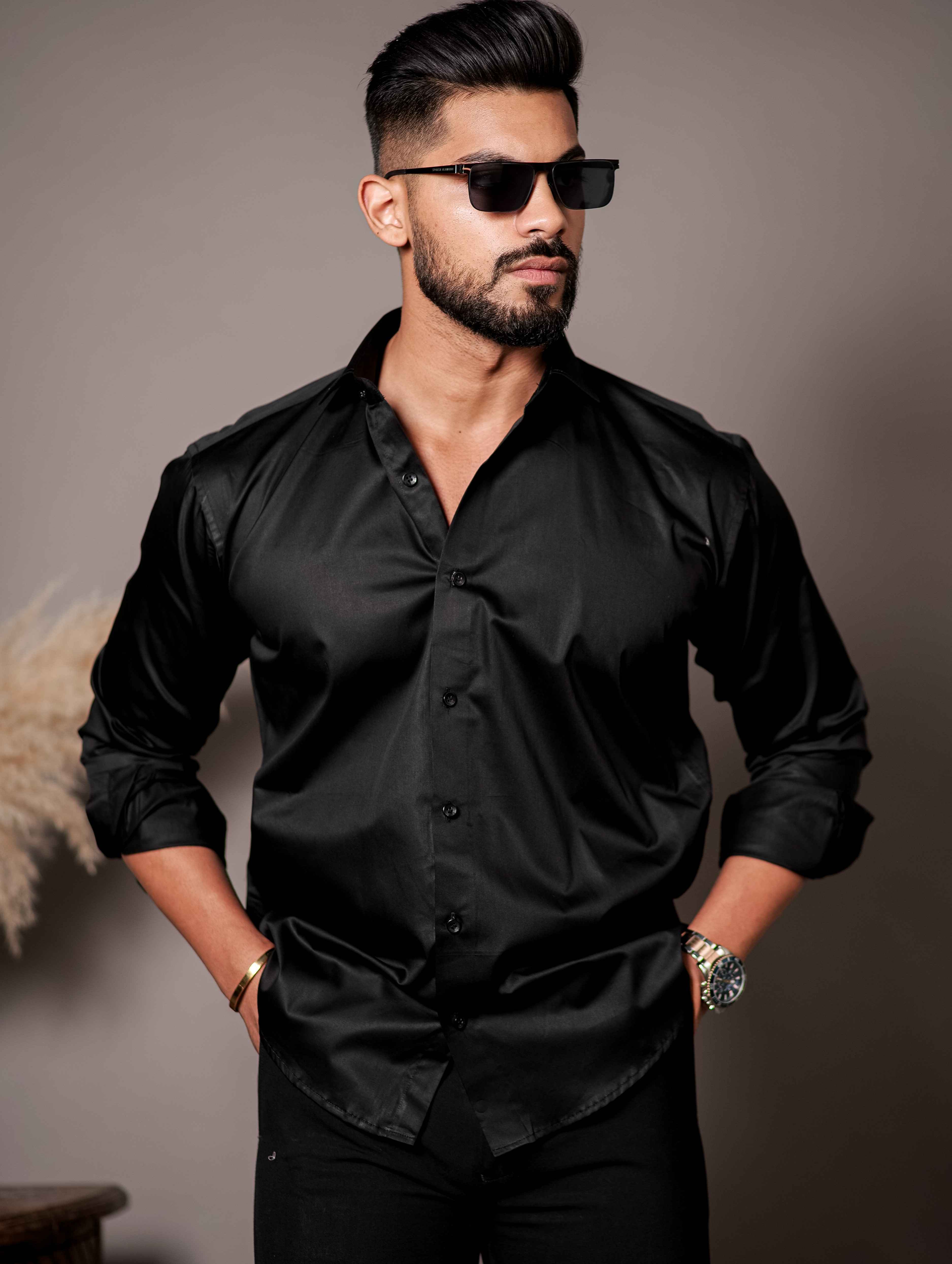 Black Club Wear Printed Satin Cotton Shirt - Image 3