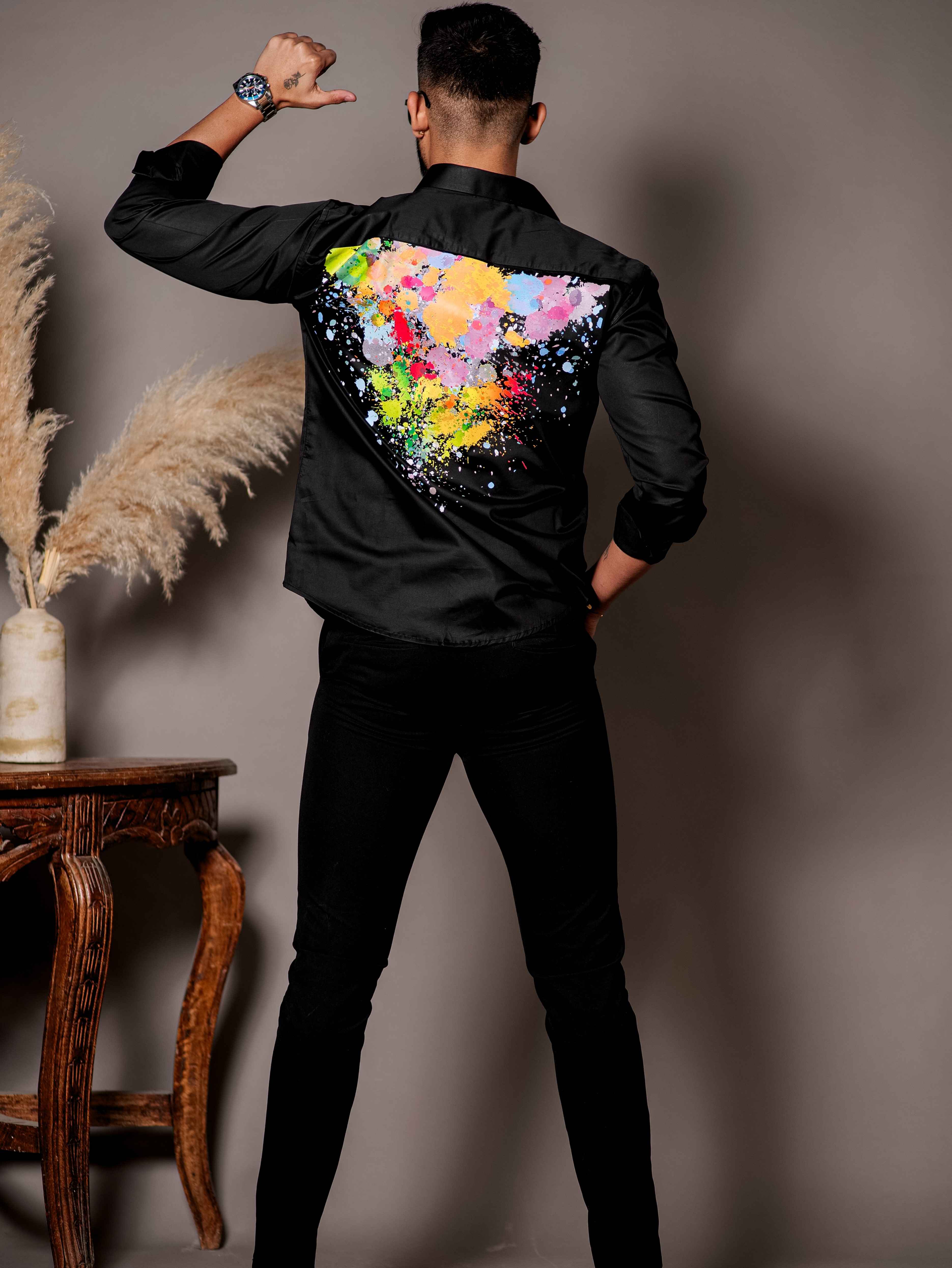 Black Club Wear Printed Satin Cotton Shirt - Image 4