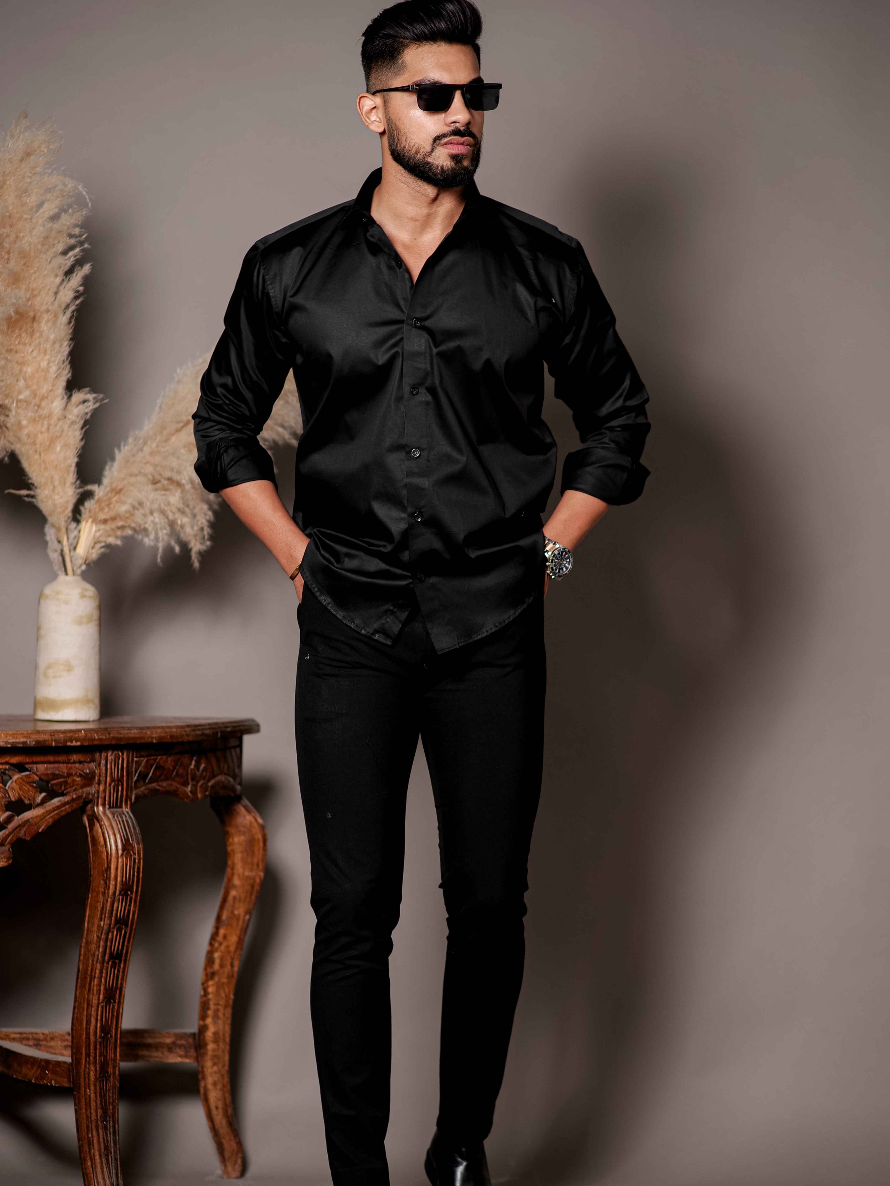Black Club Wear Printed Satin Cotton Shirt - Image 5
