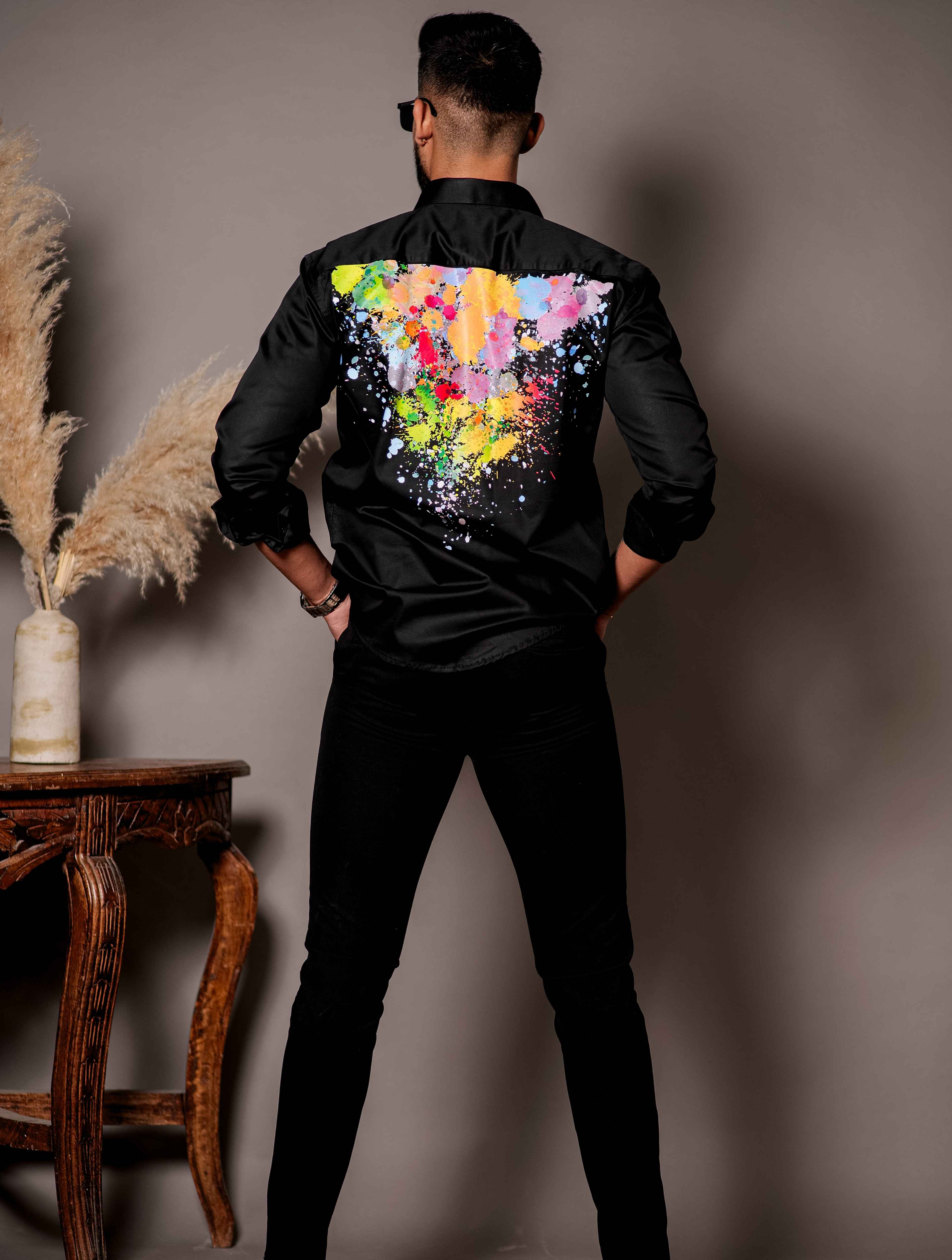 Black Club Wear Printed Satin Cotton Shirt - Image 6