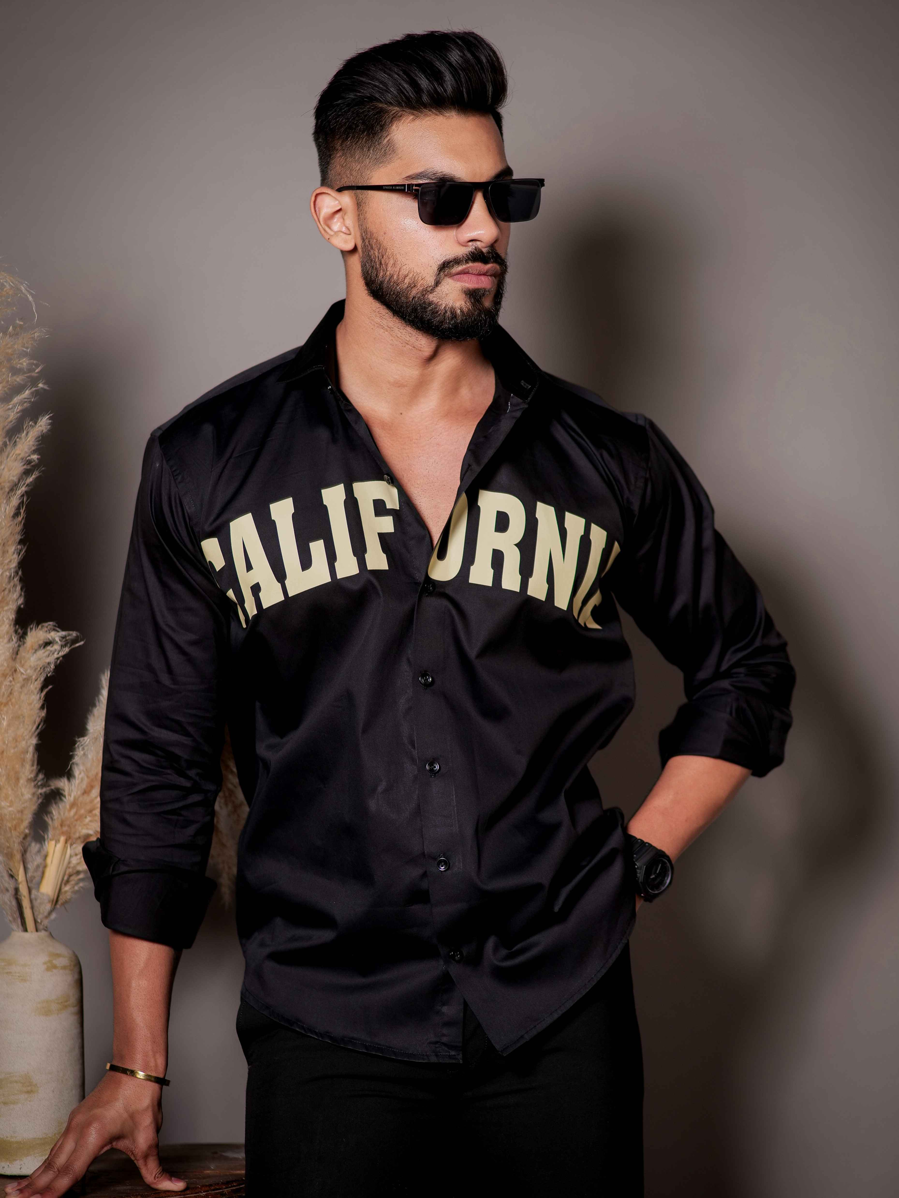 Black Club Wear Printed Satin Cotton Shirt - Image 4