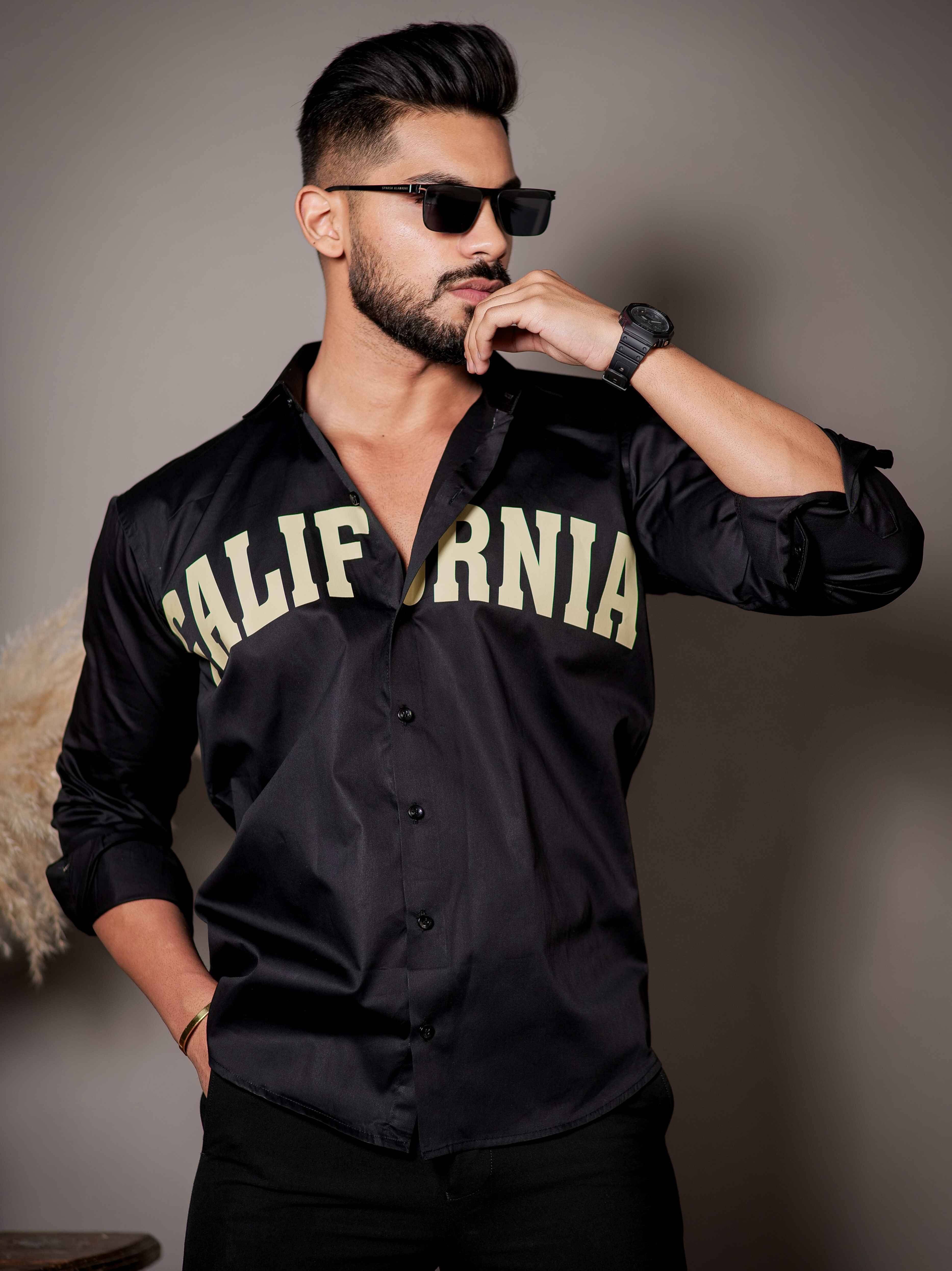 Black Club Wear Printed Satin Cotton Shirt - Image 5