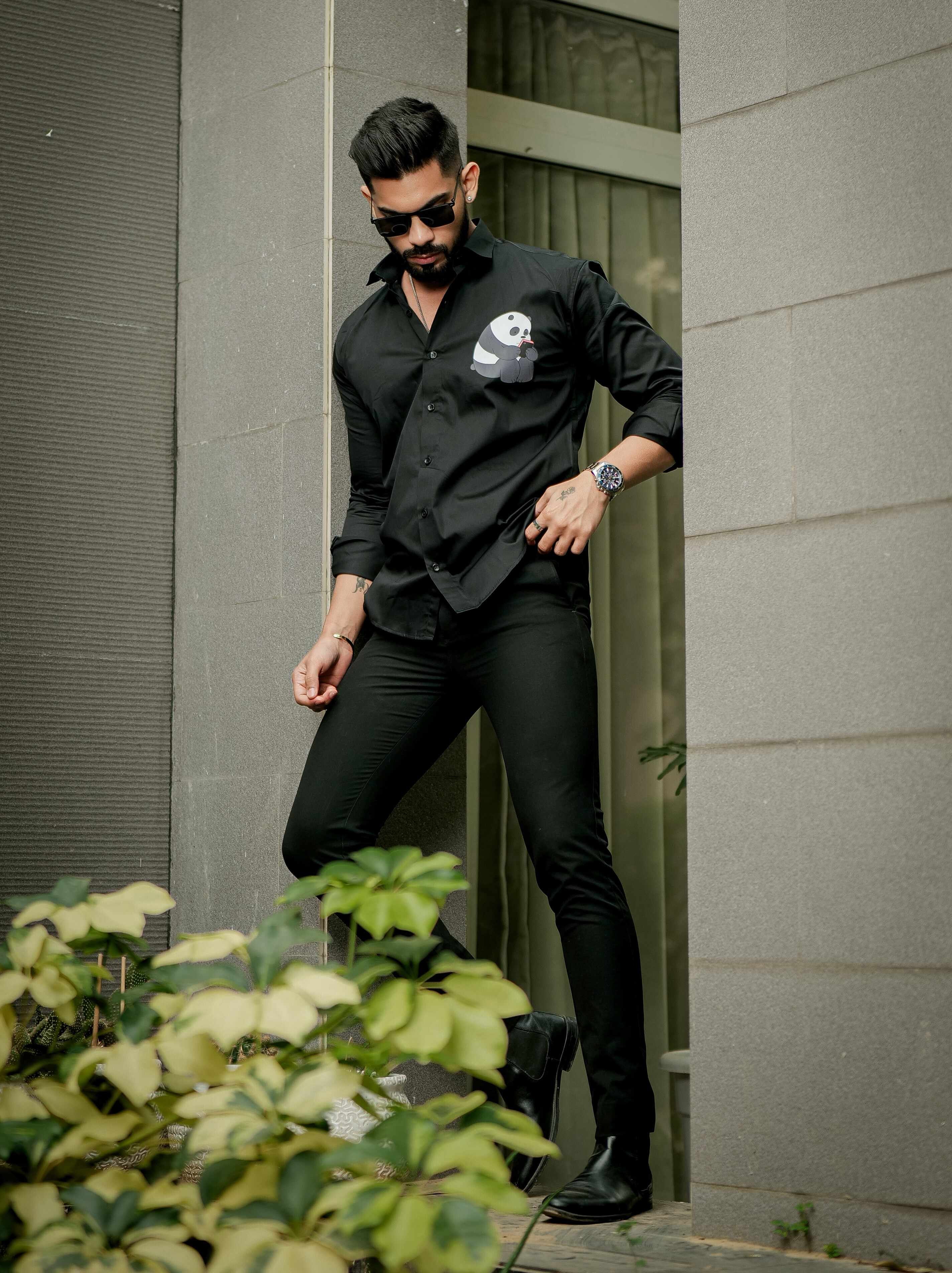 Black Club Wear Printed Satin Cotton Shirt - Image 4