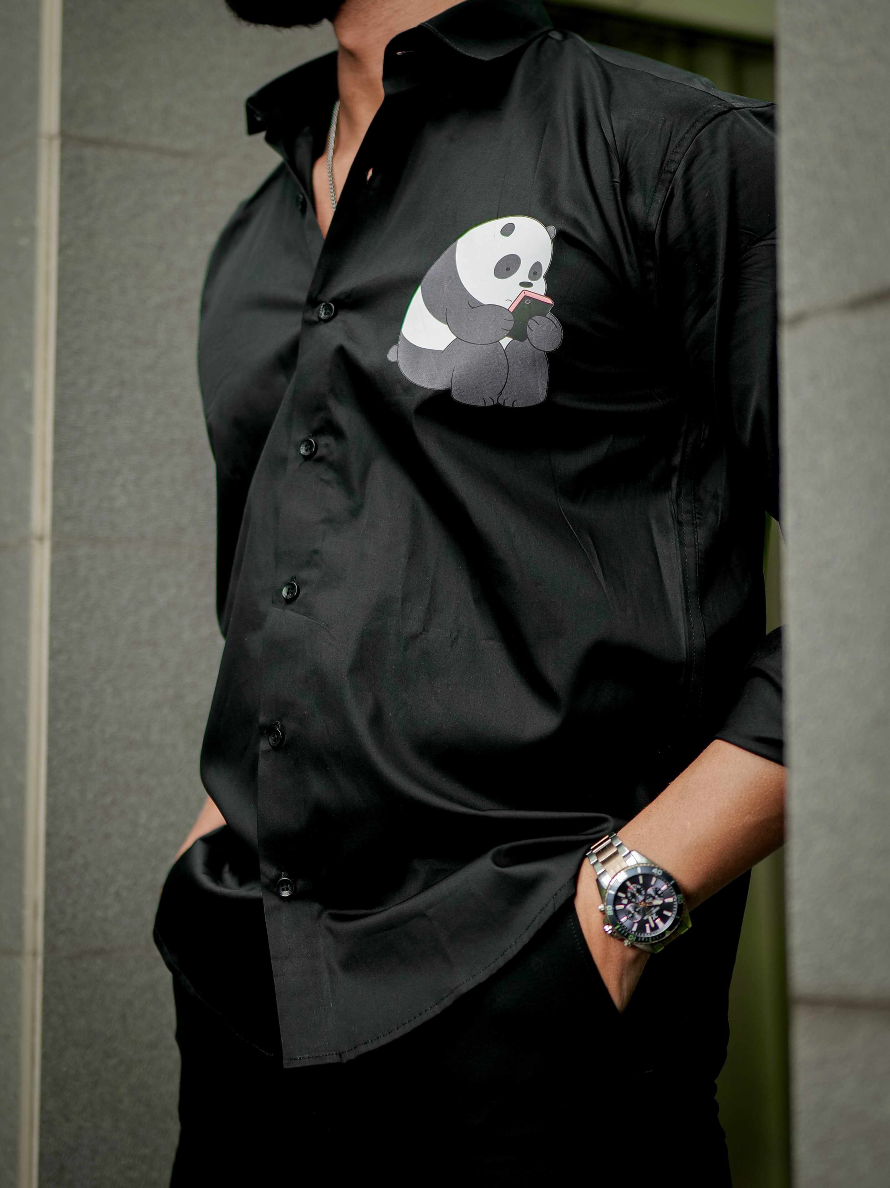 Black Club Wear Printed Satin Cotton Shirt - Image 5