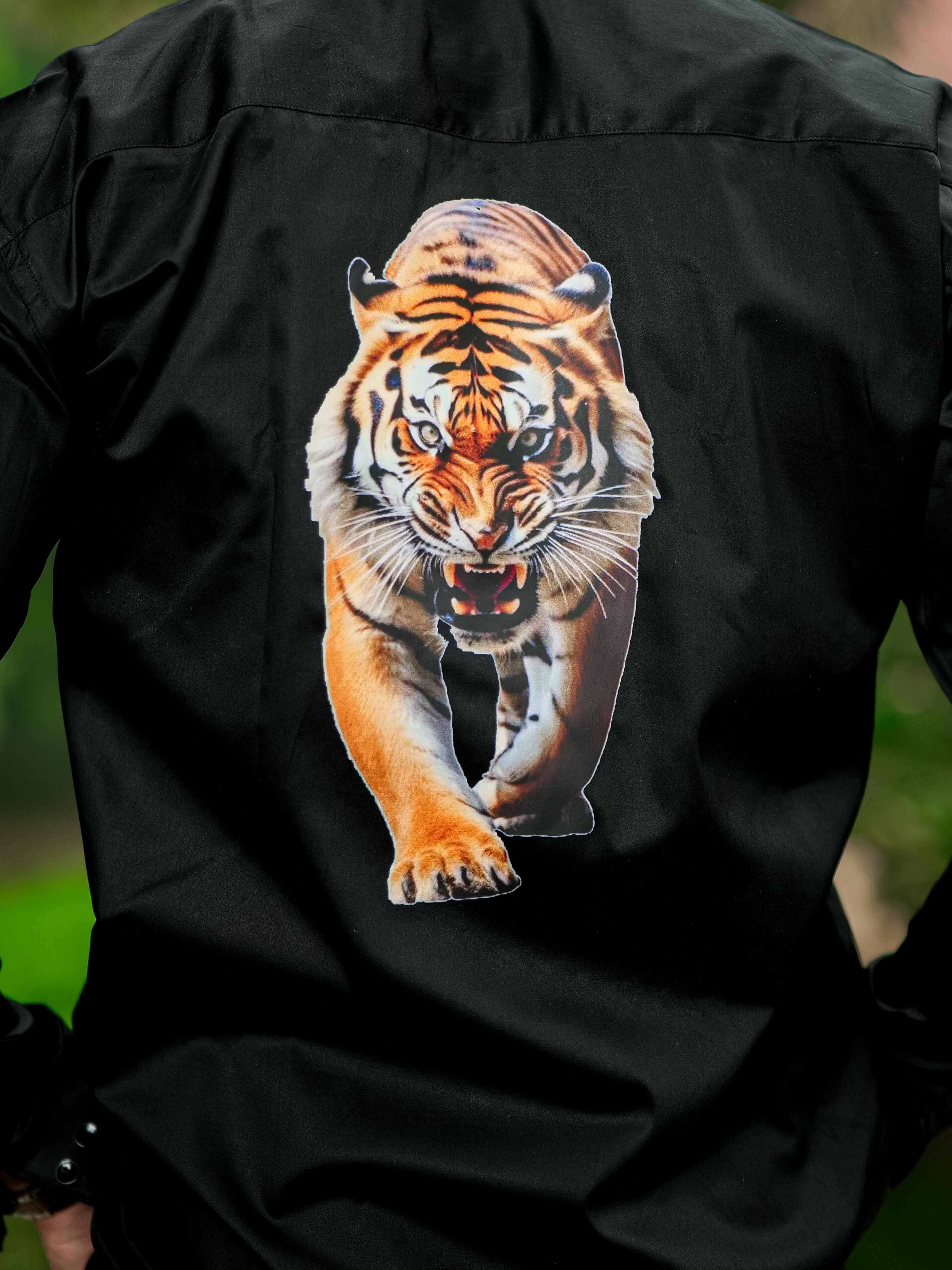 Black Club Wear Printed Satin Cotton Shirt - Image 3