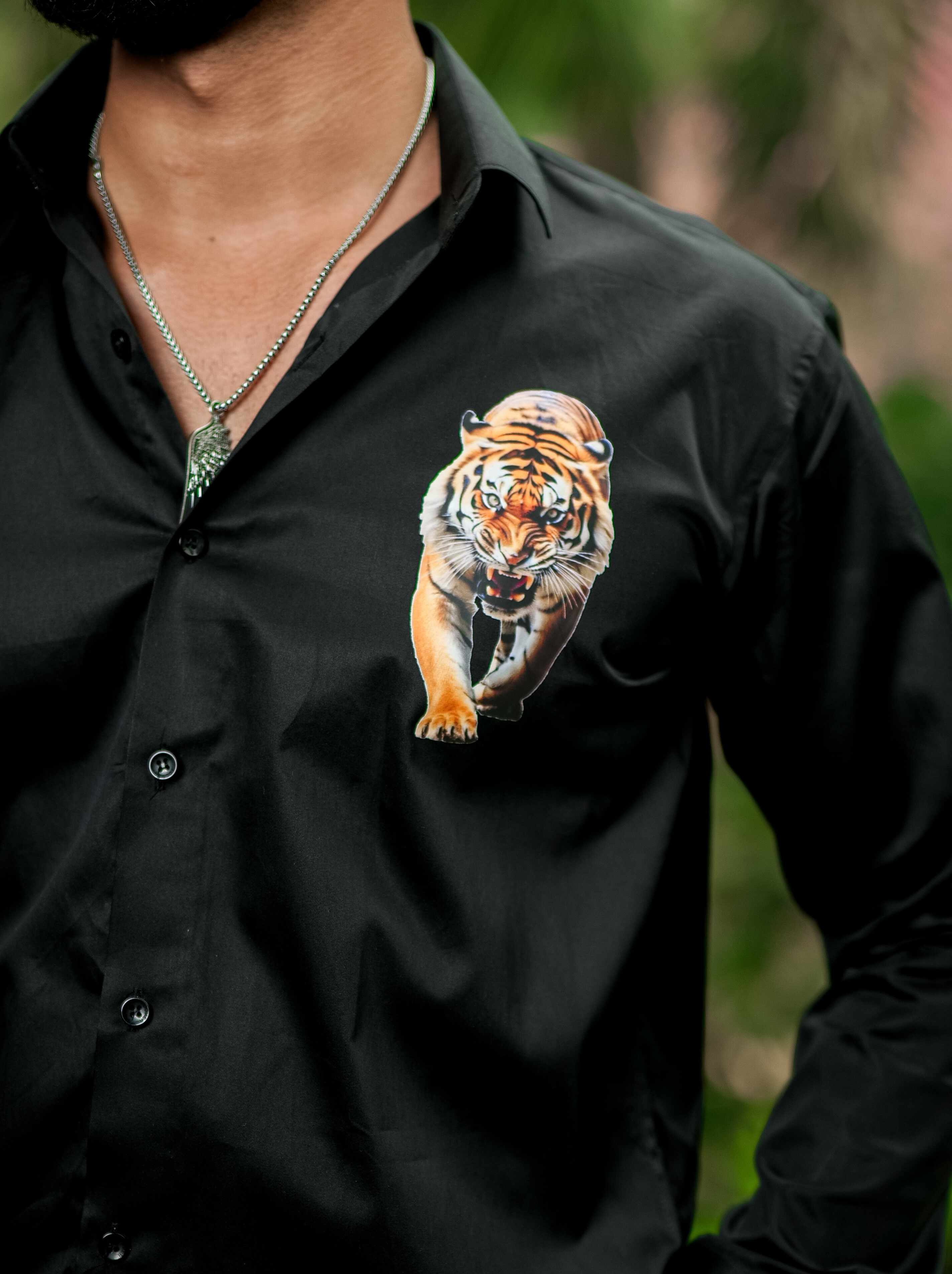 Black Club Wear Printed Satin Cotton Shirt - Image 4