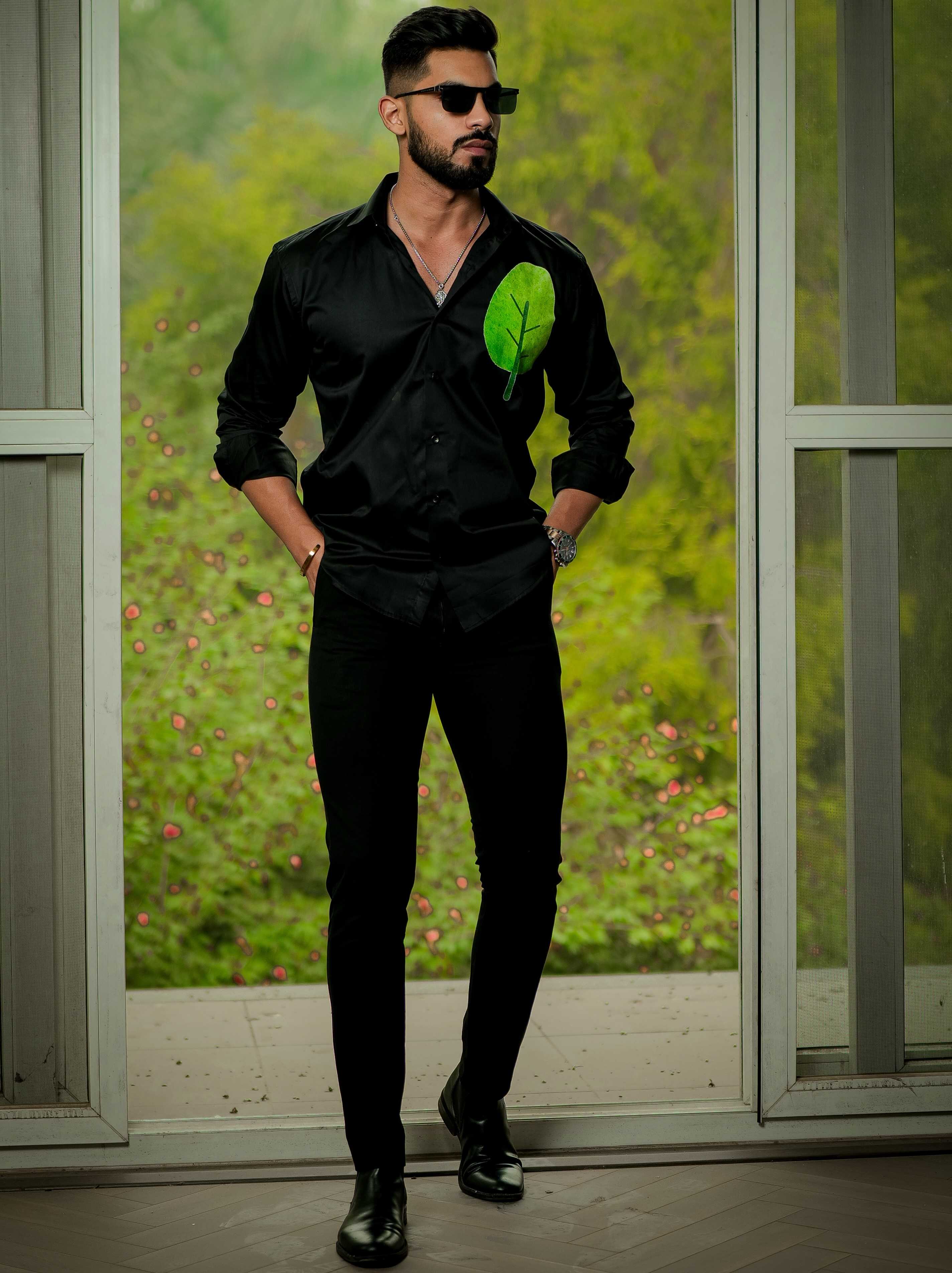 Black Club Wear Printed Satin Cotton Shirt - Image 3