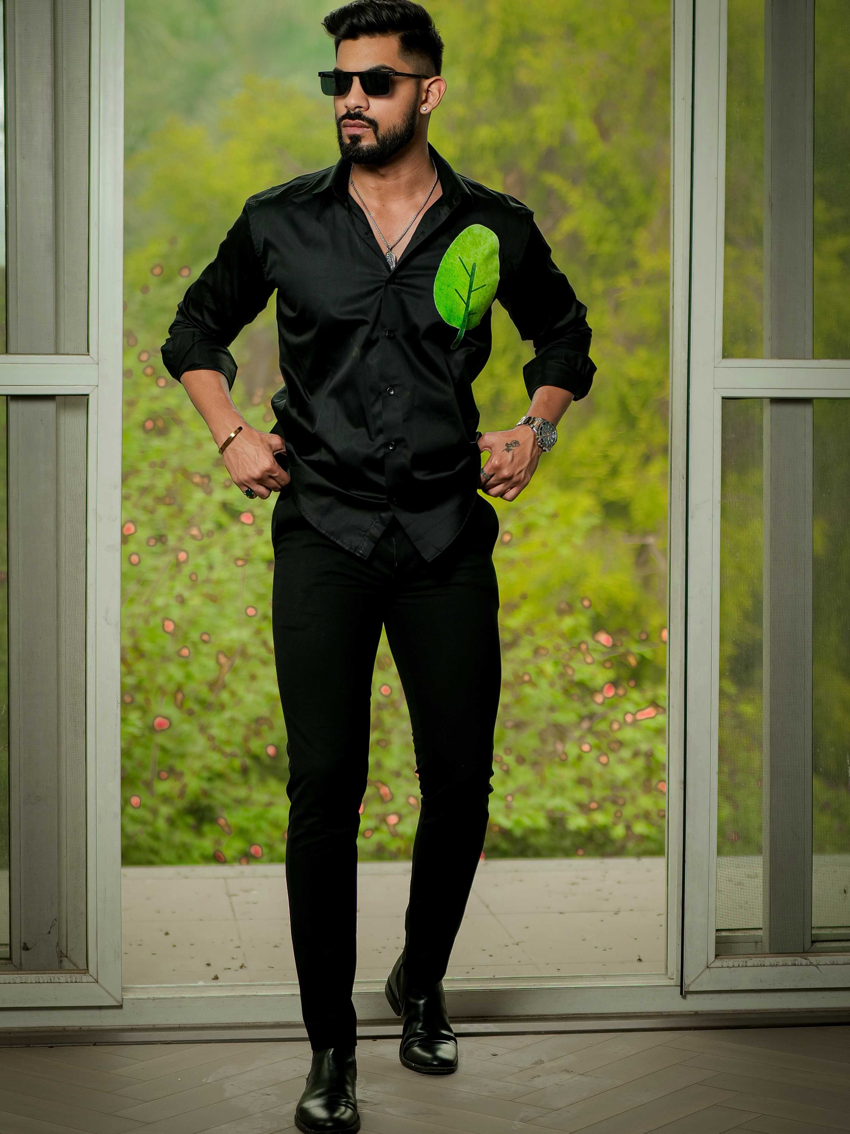 Black Club Wear Printed Satin Cotton Shirt - Image 4