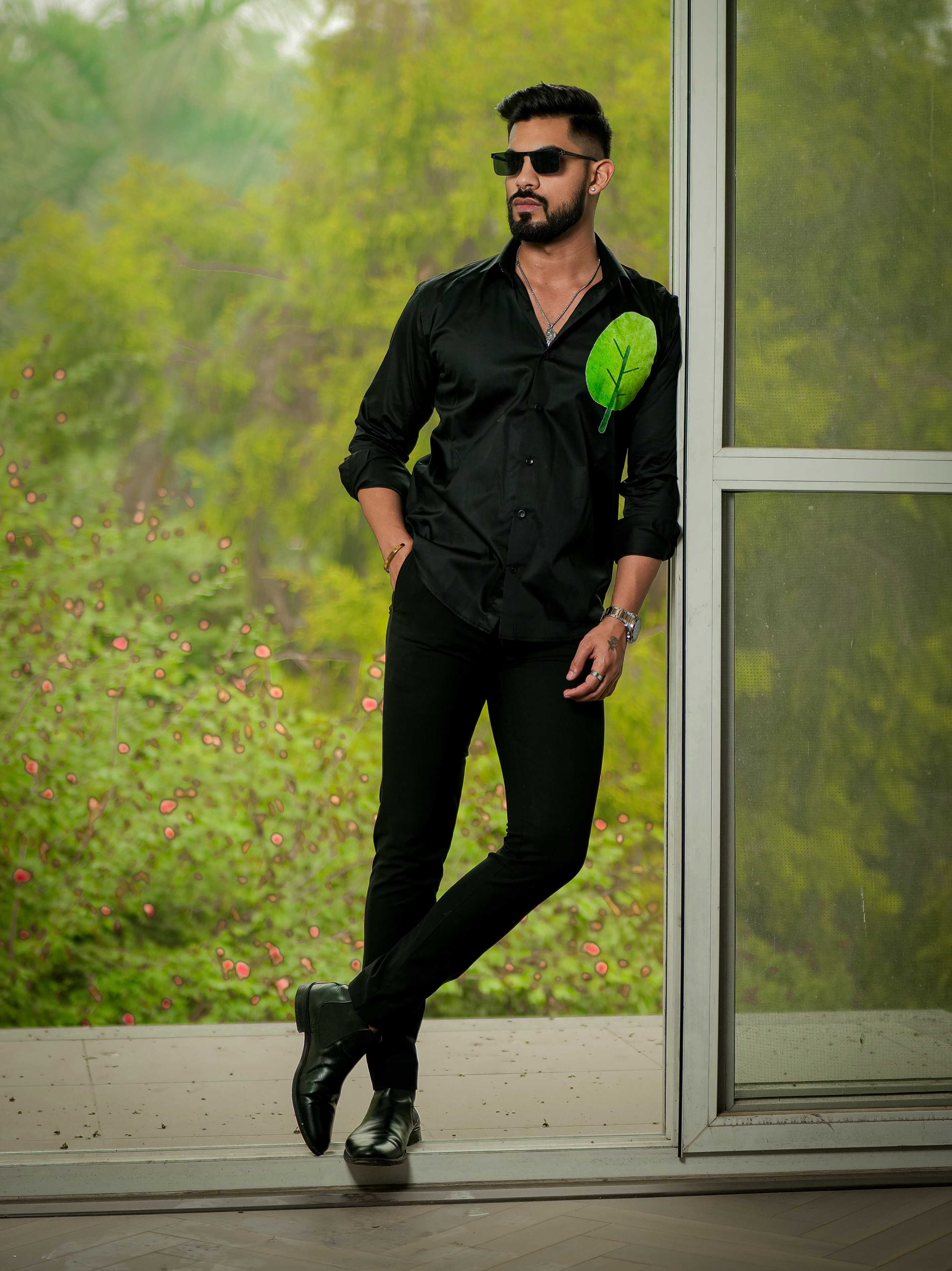 Black Club Wear Printed Satin Cotton Shirt - Image 5