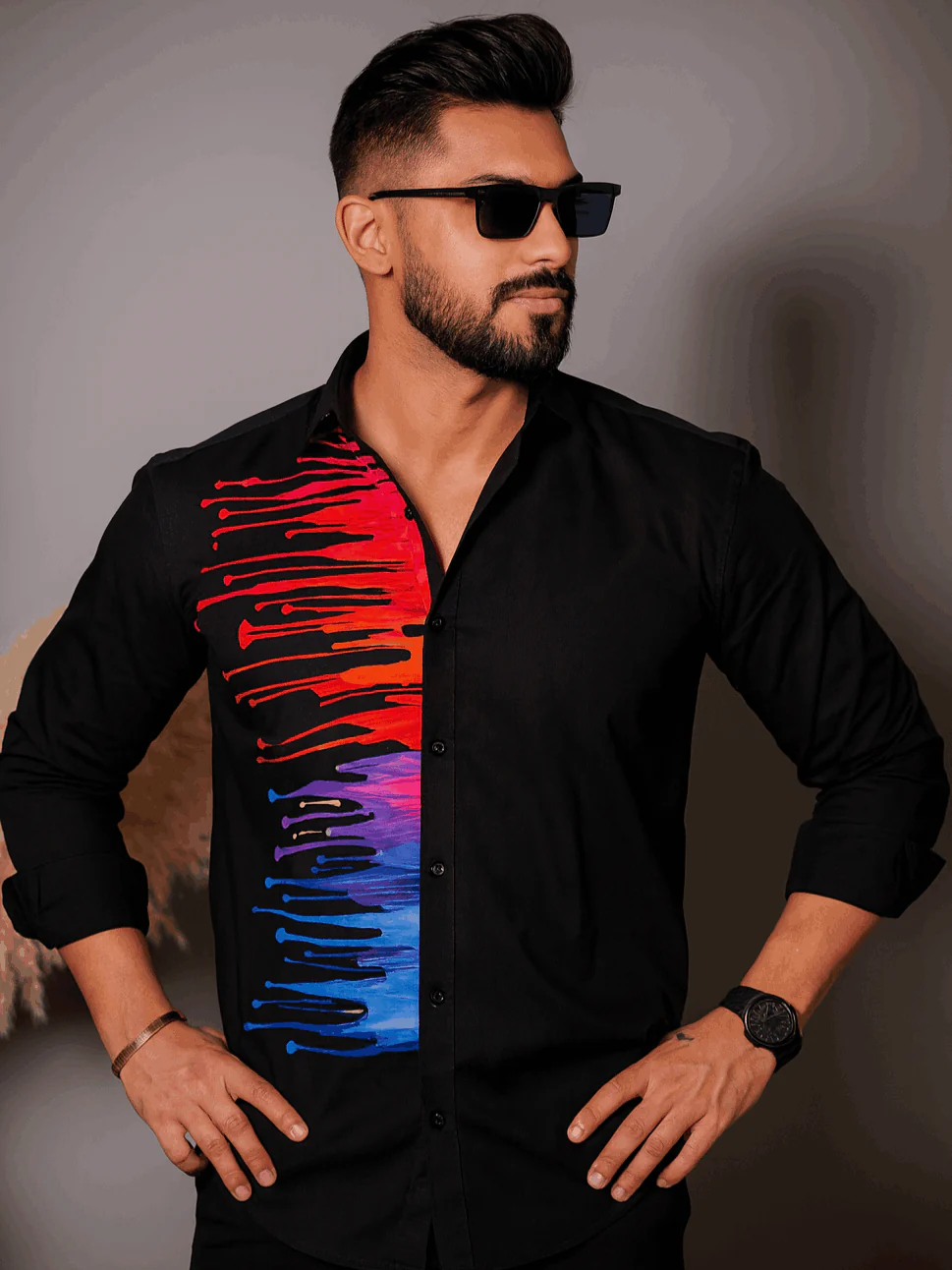 Black Club Wear Printed Satin Cotton Shirt - Image 3