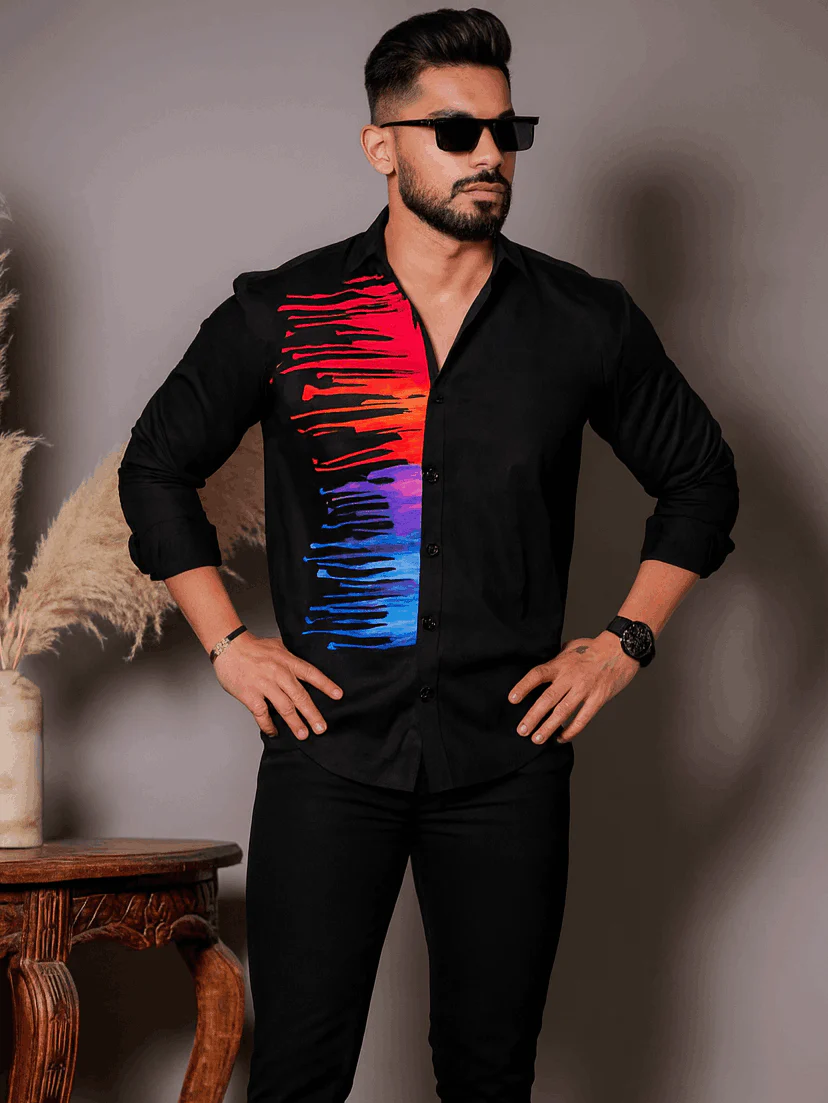 Black Club Wear Printed Satin Cotton Shirt - Image 4