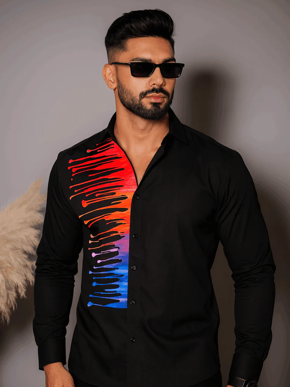Black Club Wear Printed Satin Cotton Shirt - Image 5