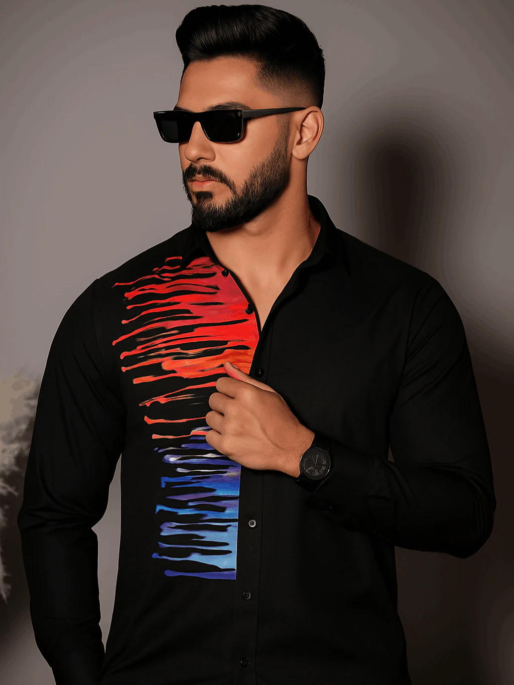 Black Club Wear Printed Satin Cotton Shirt - Image 6