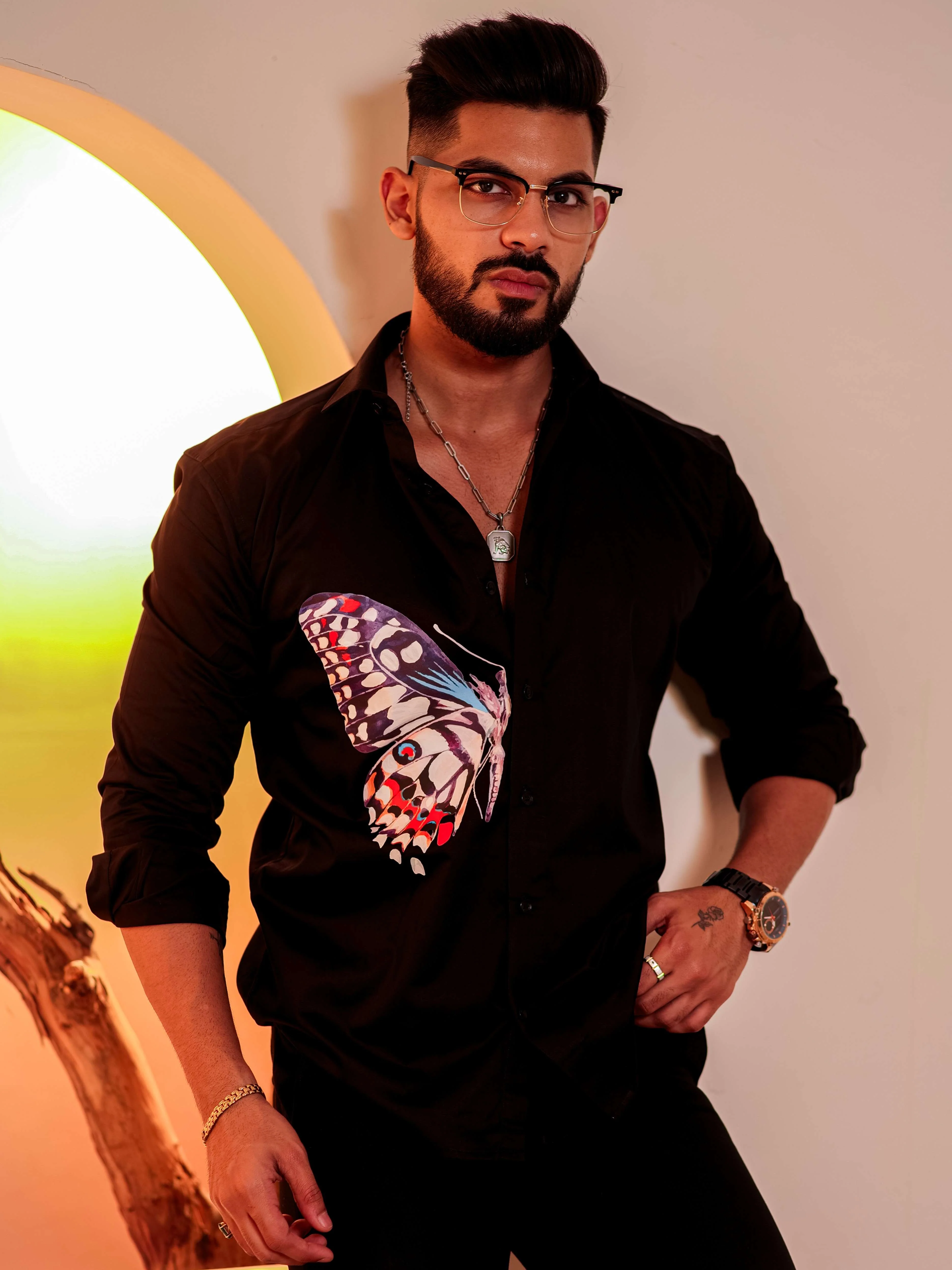 Black Club Wear Printed Satin Cotton Shirt - Image 4