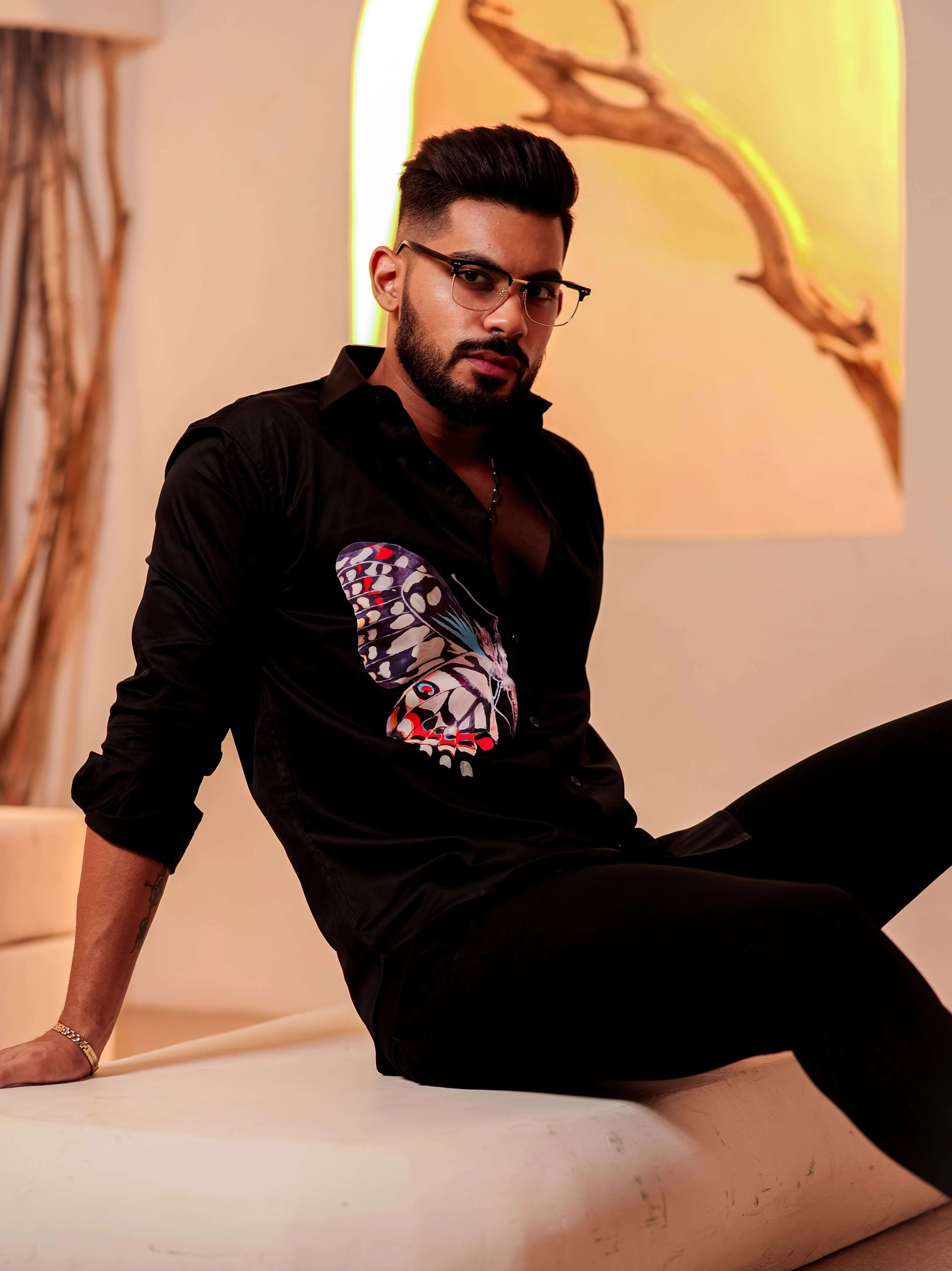 Black Club Wear Printed Satin Cotton Shirt - Image 6