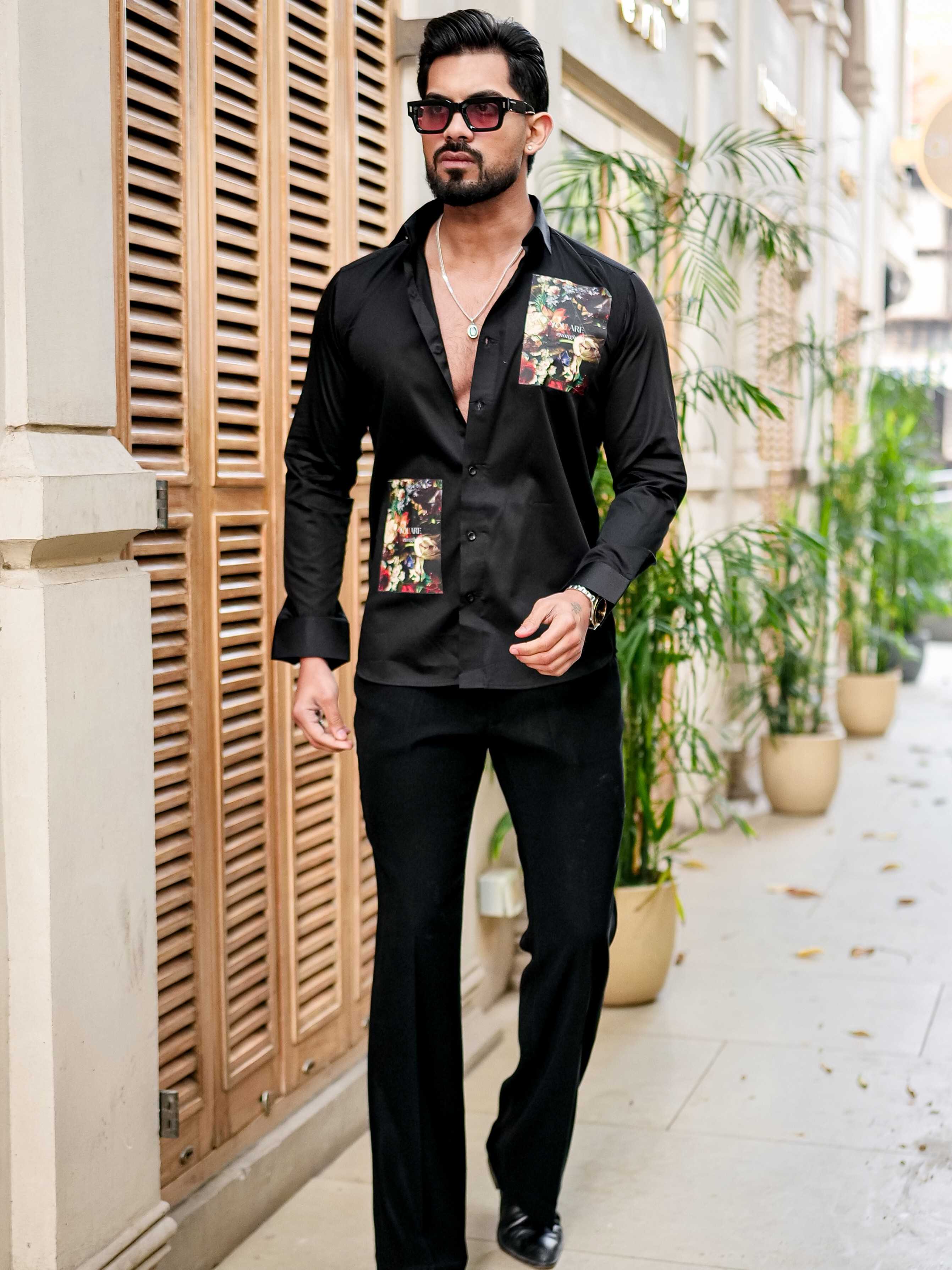 BLACK CLUB WEAR PRINTED SATIN COTTON SHIRT - Image 4