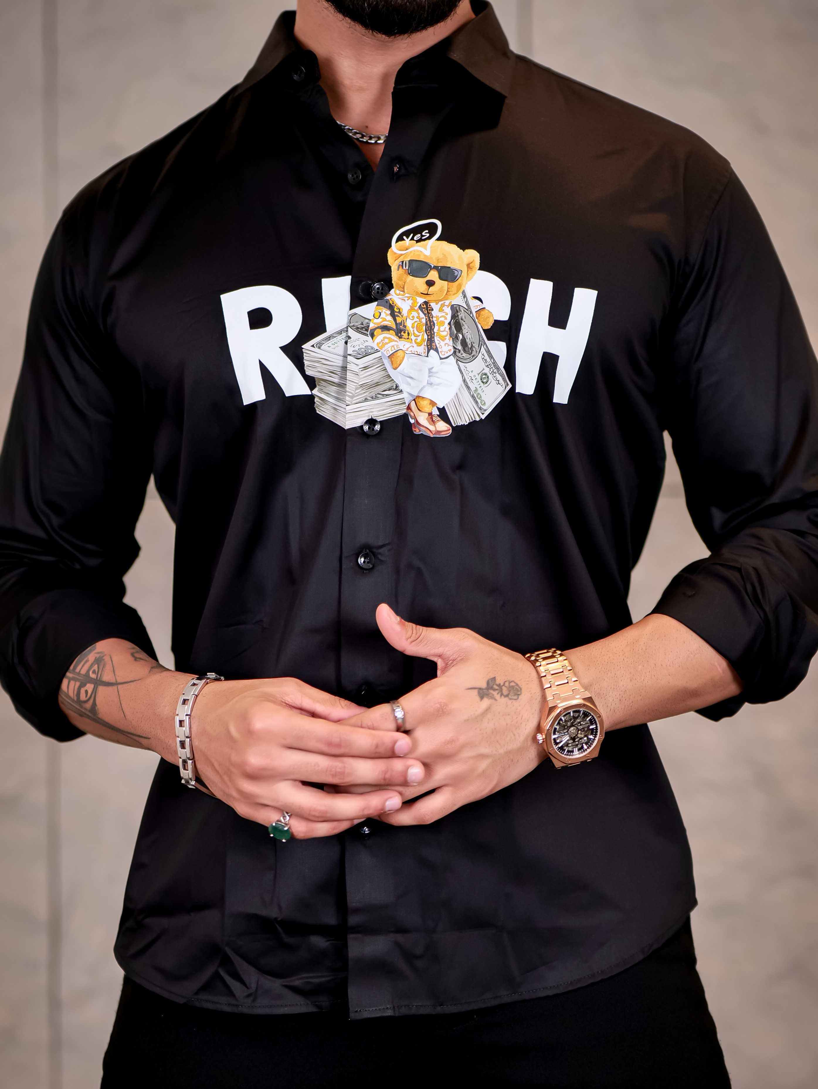 Black Club Wear Rich Printed Satin Cotton Shirt - Image 10