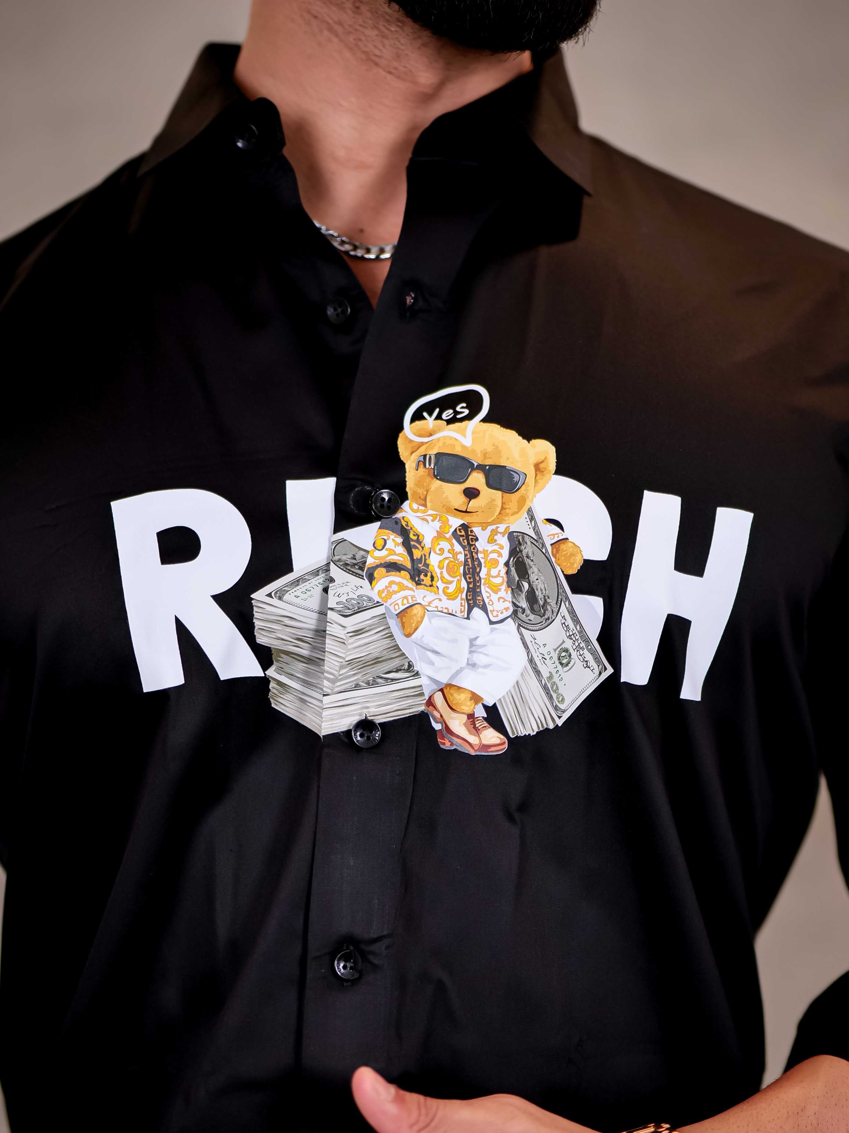 Black Club Wear Rich Printed Satin Cotton Shirt - Image 2