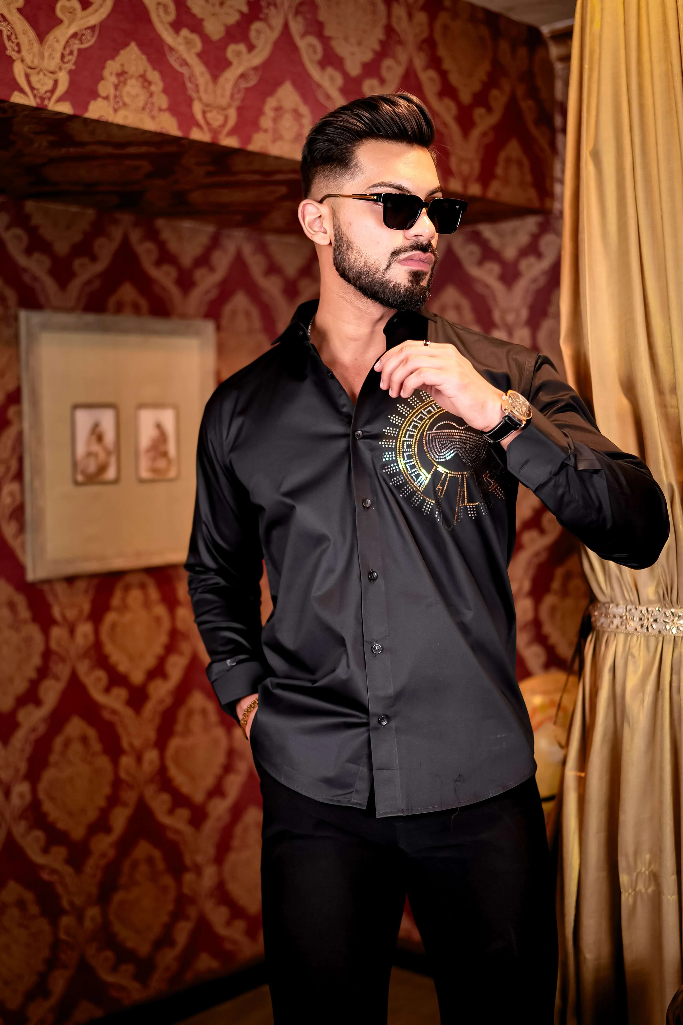 Black Club Wear Satin Cotton Party Shirt - Image 10