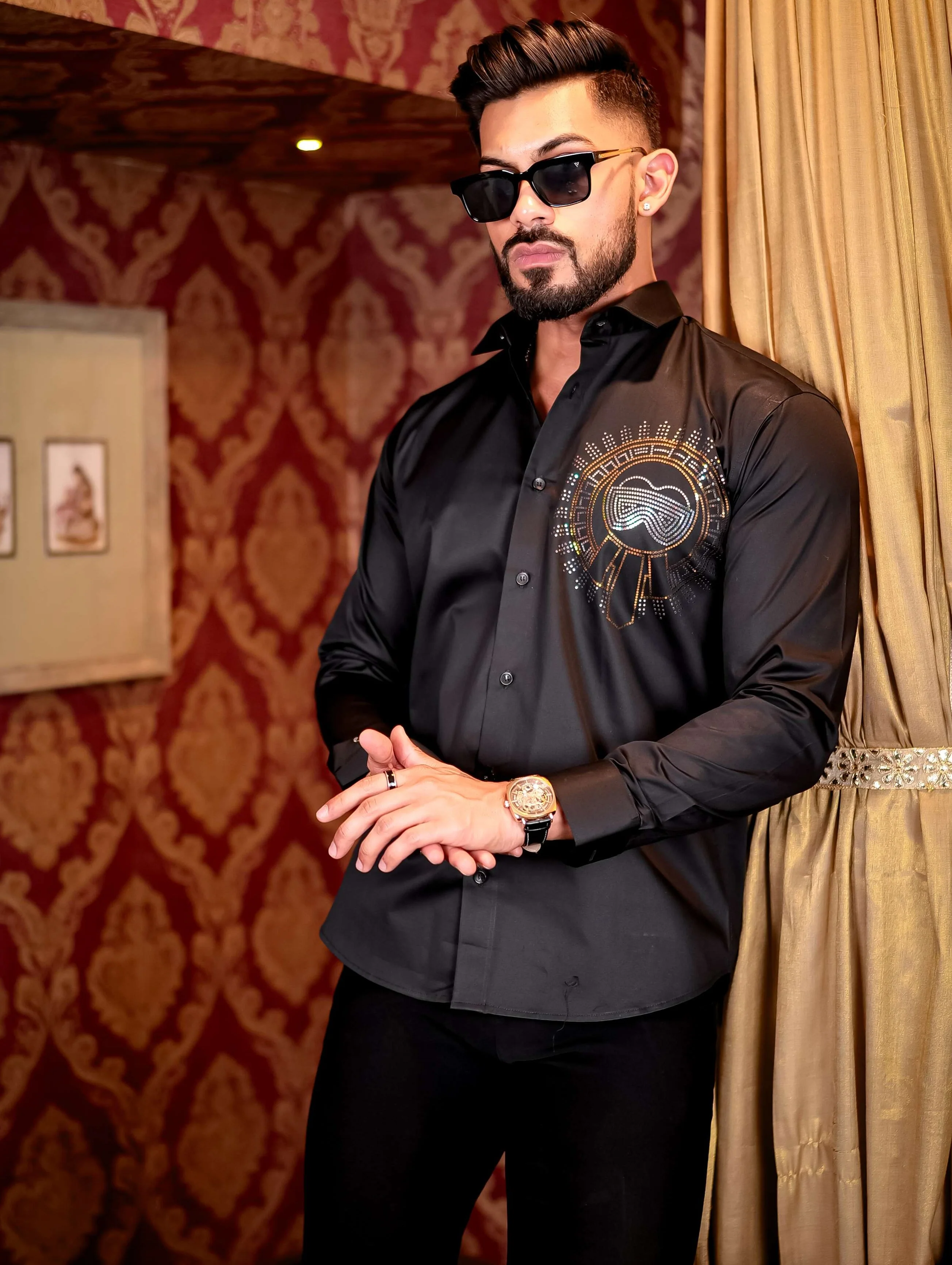 Black Club Wear Satin Cotton Party Shirt - Image 2