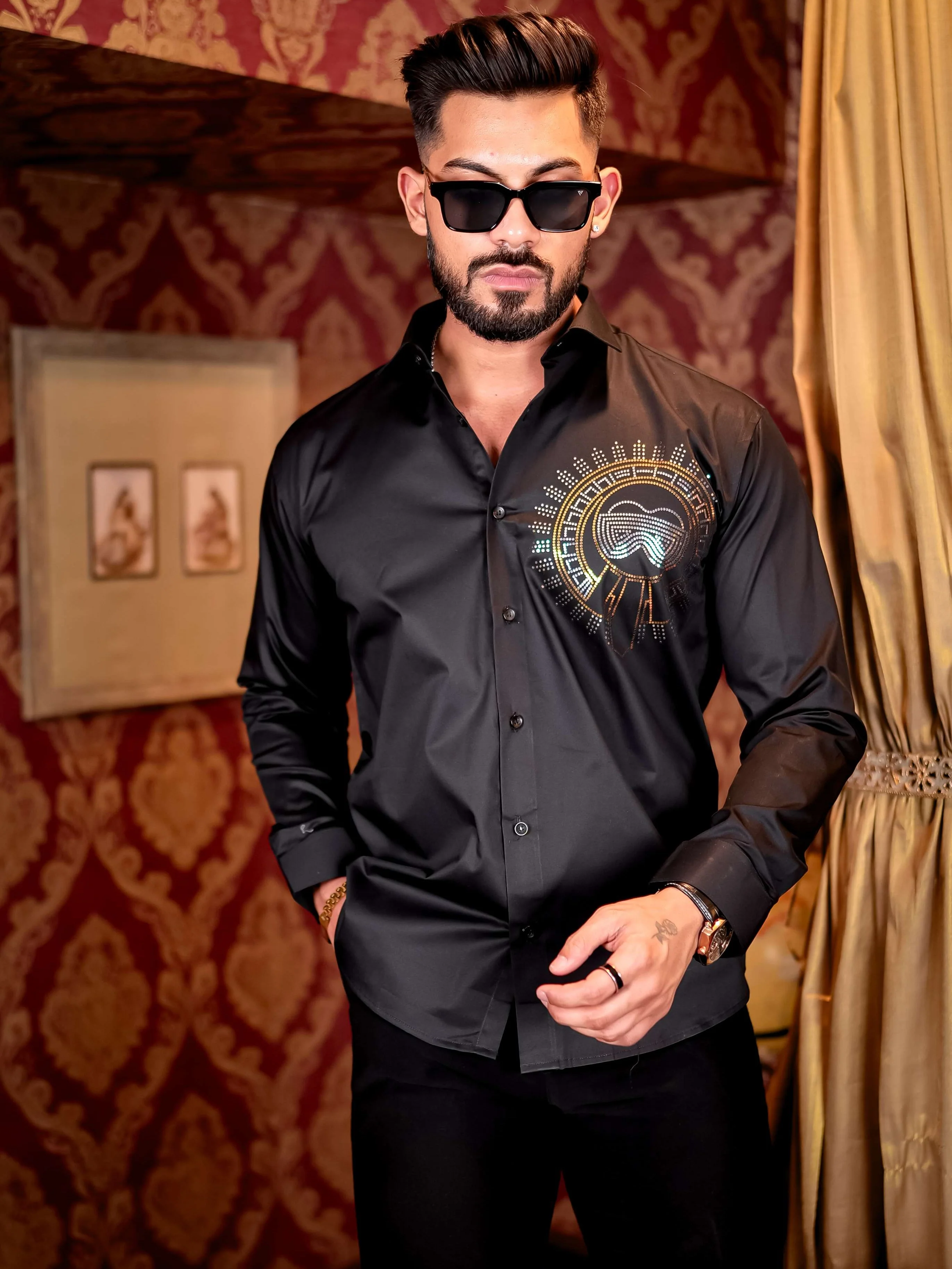 Black Club Wear Satin Cotton Party Shirt - Image 4