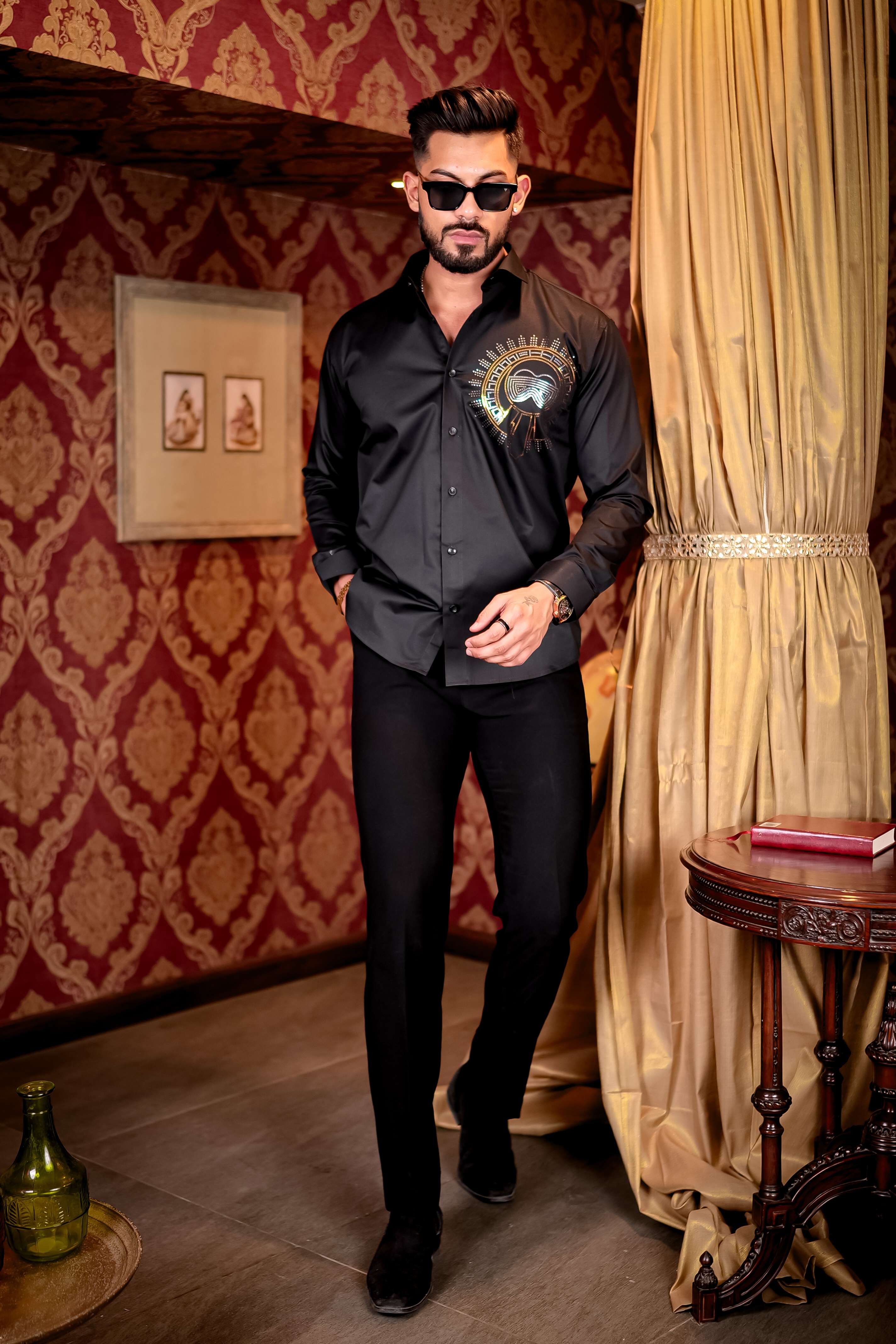 Black Club Wear Satin Cotton Party Shirt - Image 5