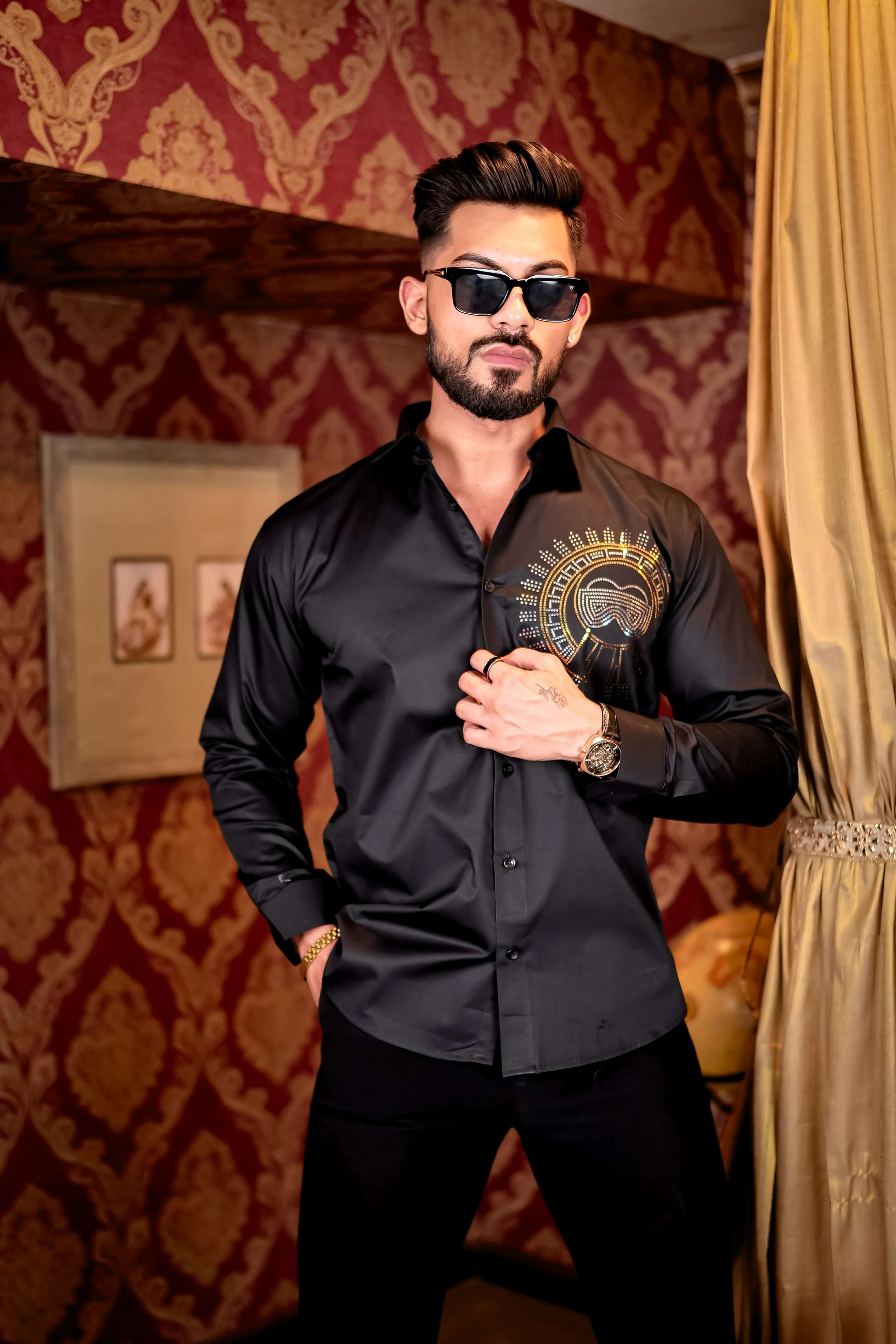 Black Club Wear Satin Cotton Party Shirt - Image 9