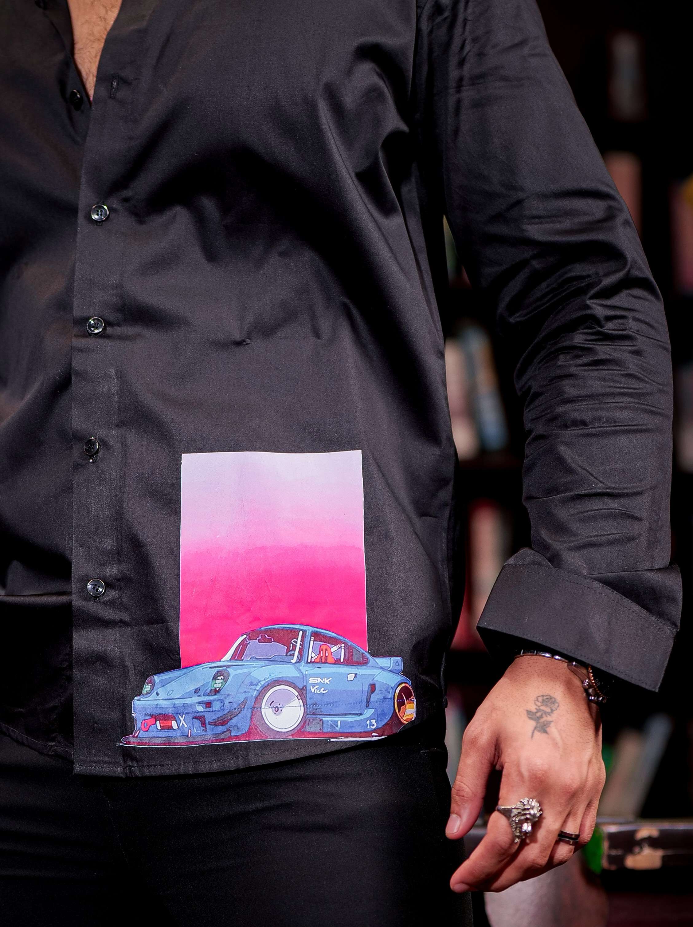 Black ClubWear Printed Satin Cotton Shirt - Image 3