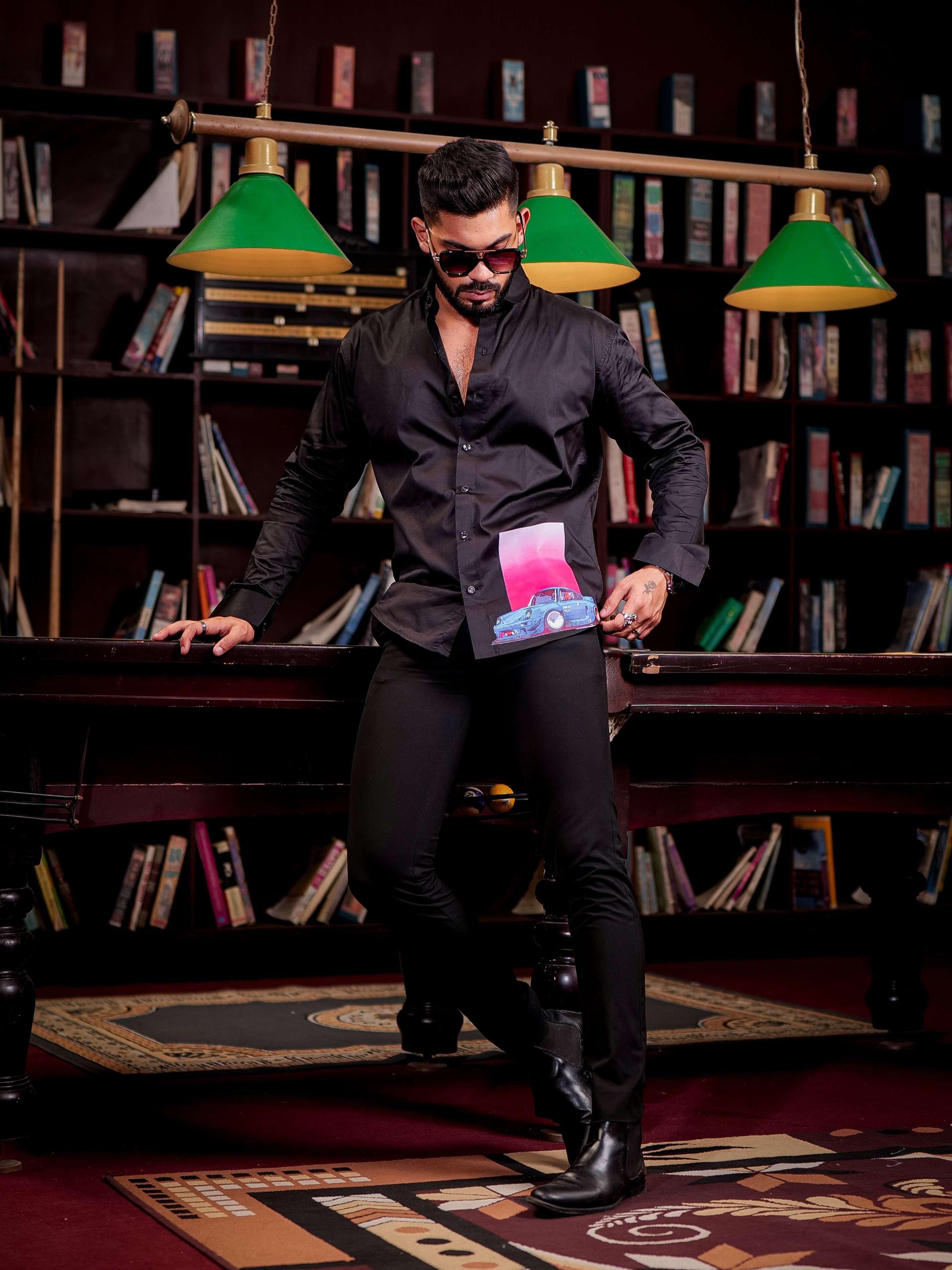 Black ClubWear Printed Satin Cotton Shirt - Image 4