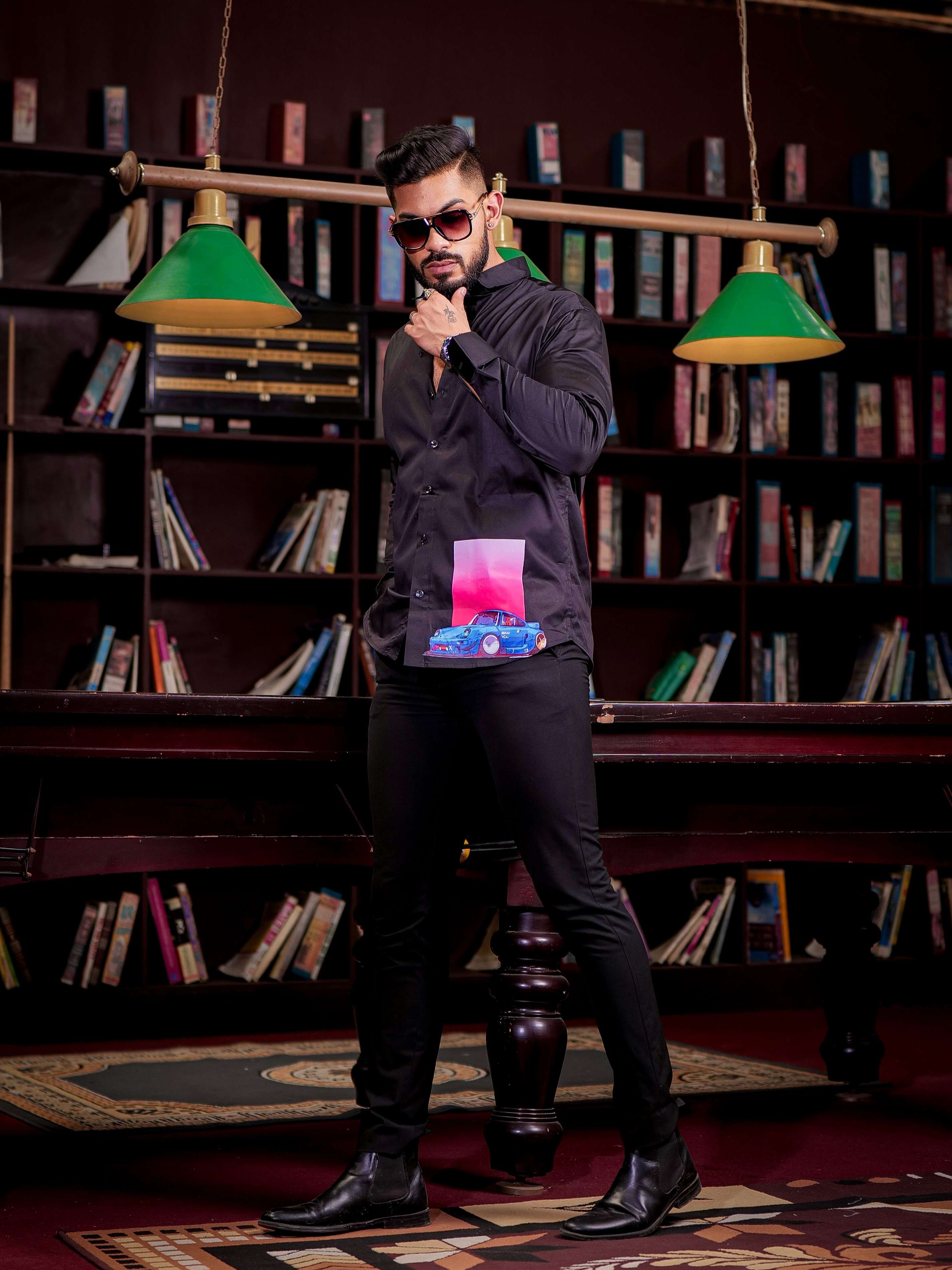 Black ClubWear Printed Satin Cotton Shirt - Image 5