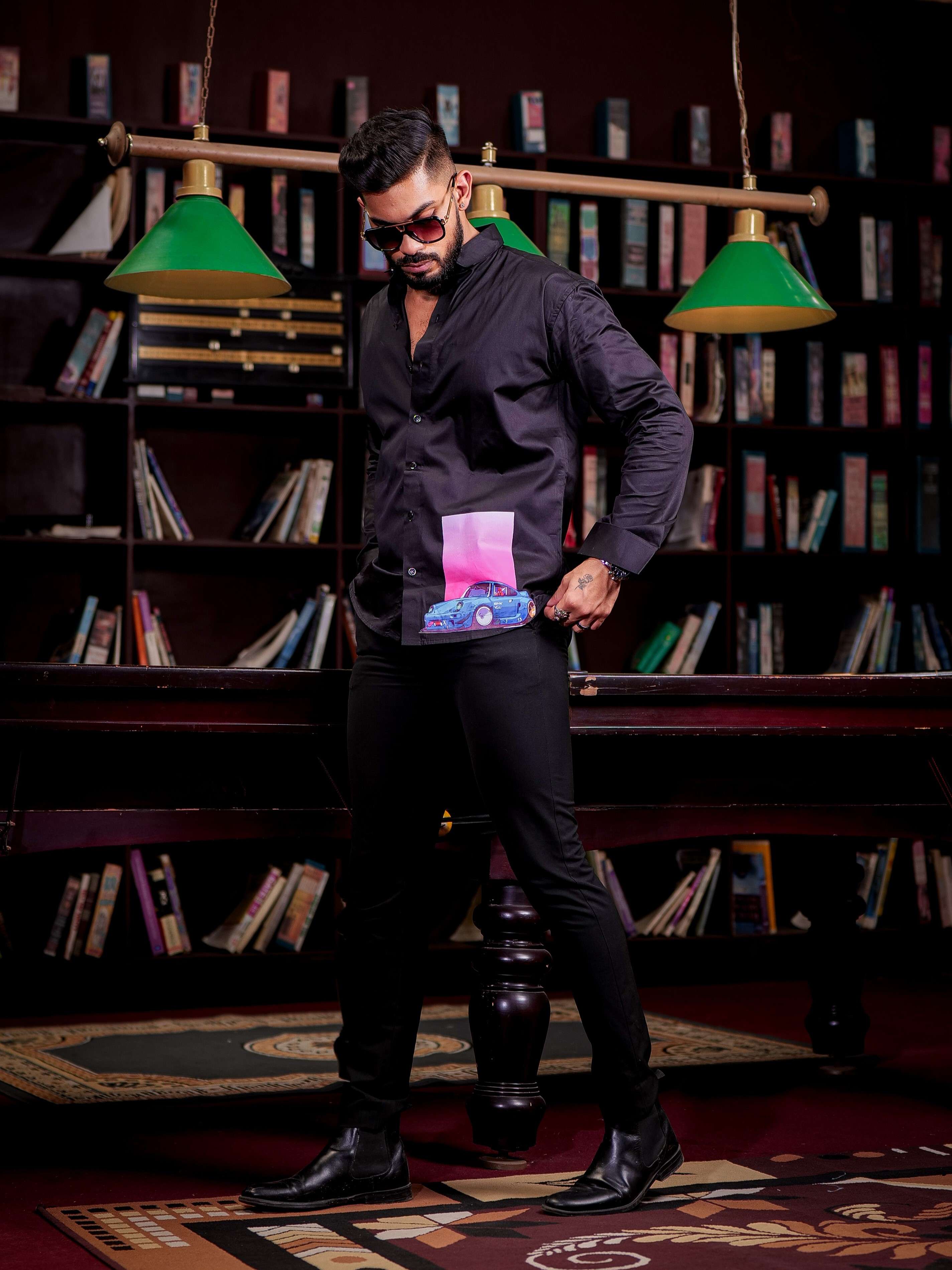 Black ClubWear Printed Satin Cotton Shirt - Image 6