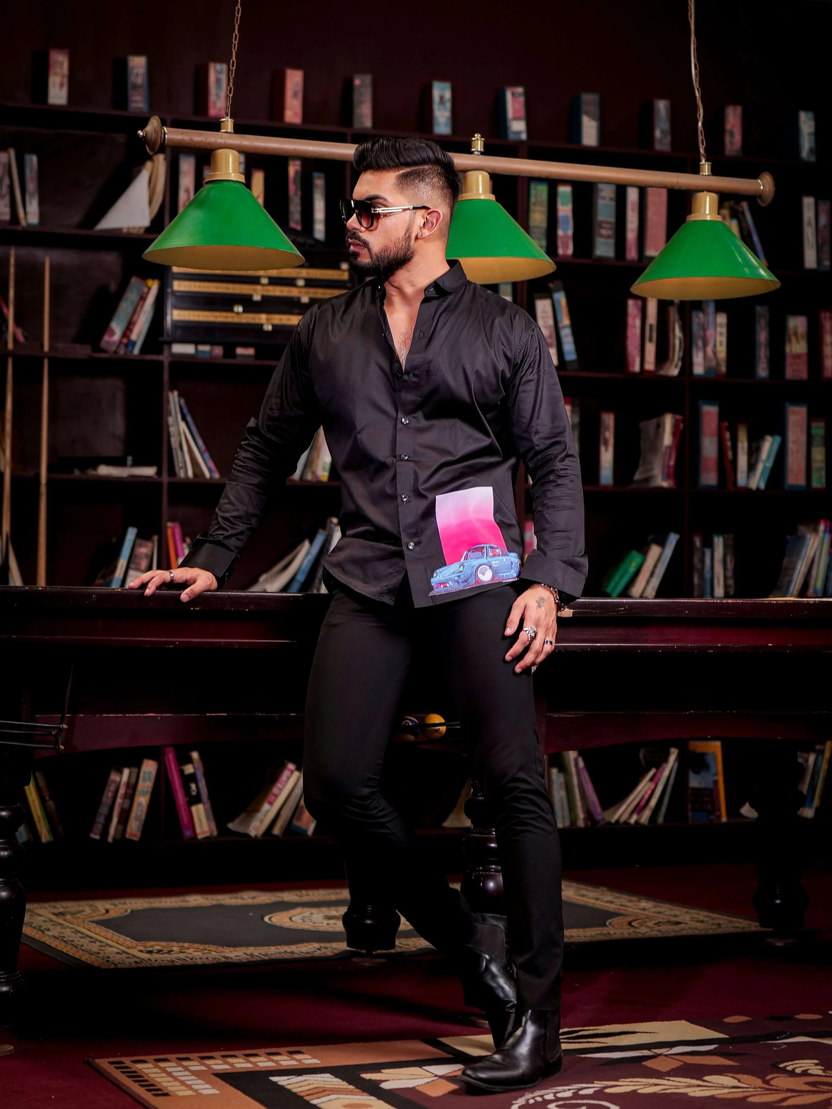 Black ClubWear Printed Satin Cotton Shirt - Image 7