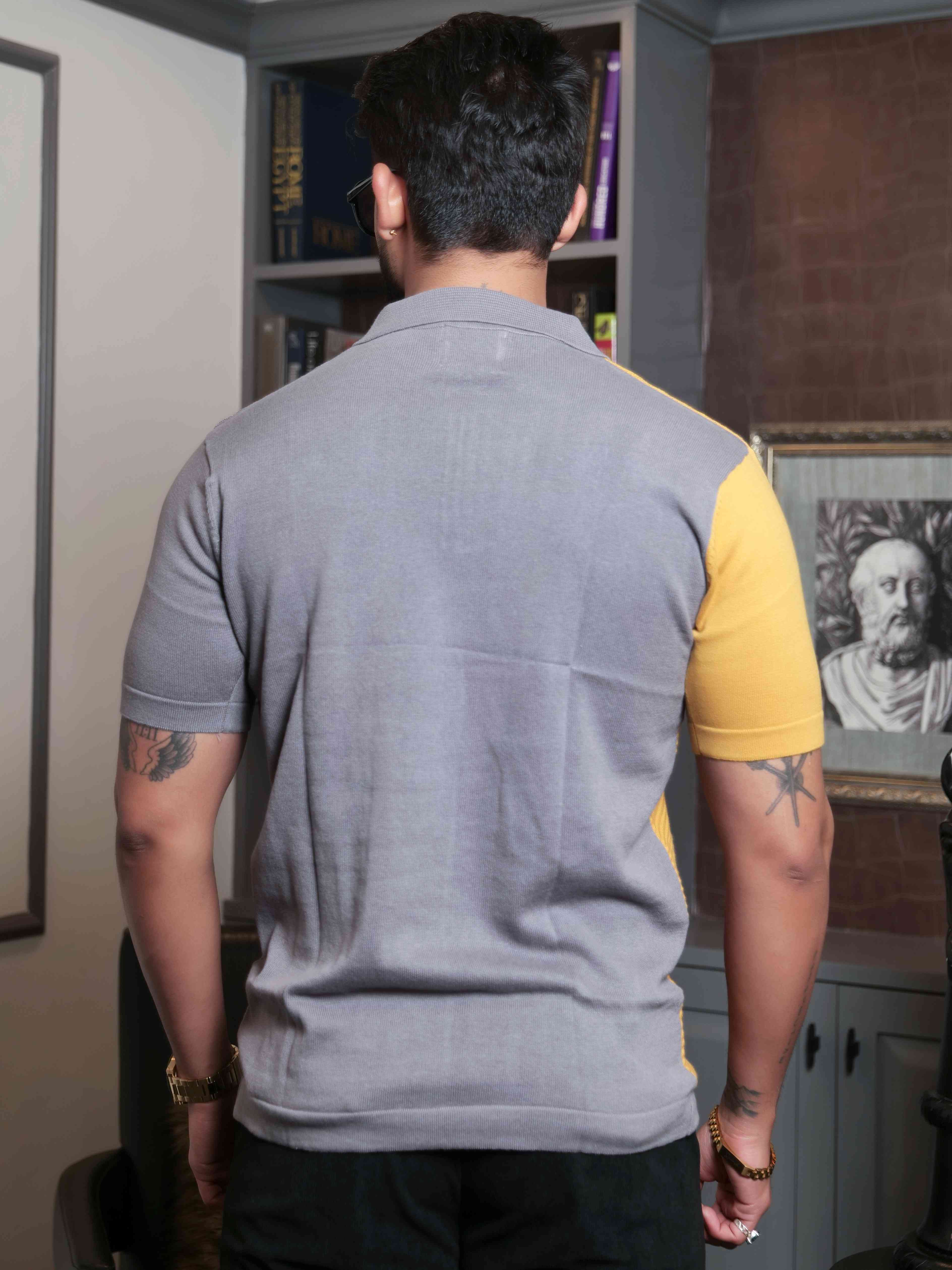FOOMER YELLOW AND GREY HALF SLEEVE KNITED TSHIRT FOR MEN'S - Image 3