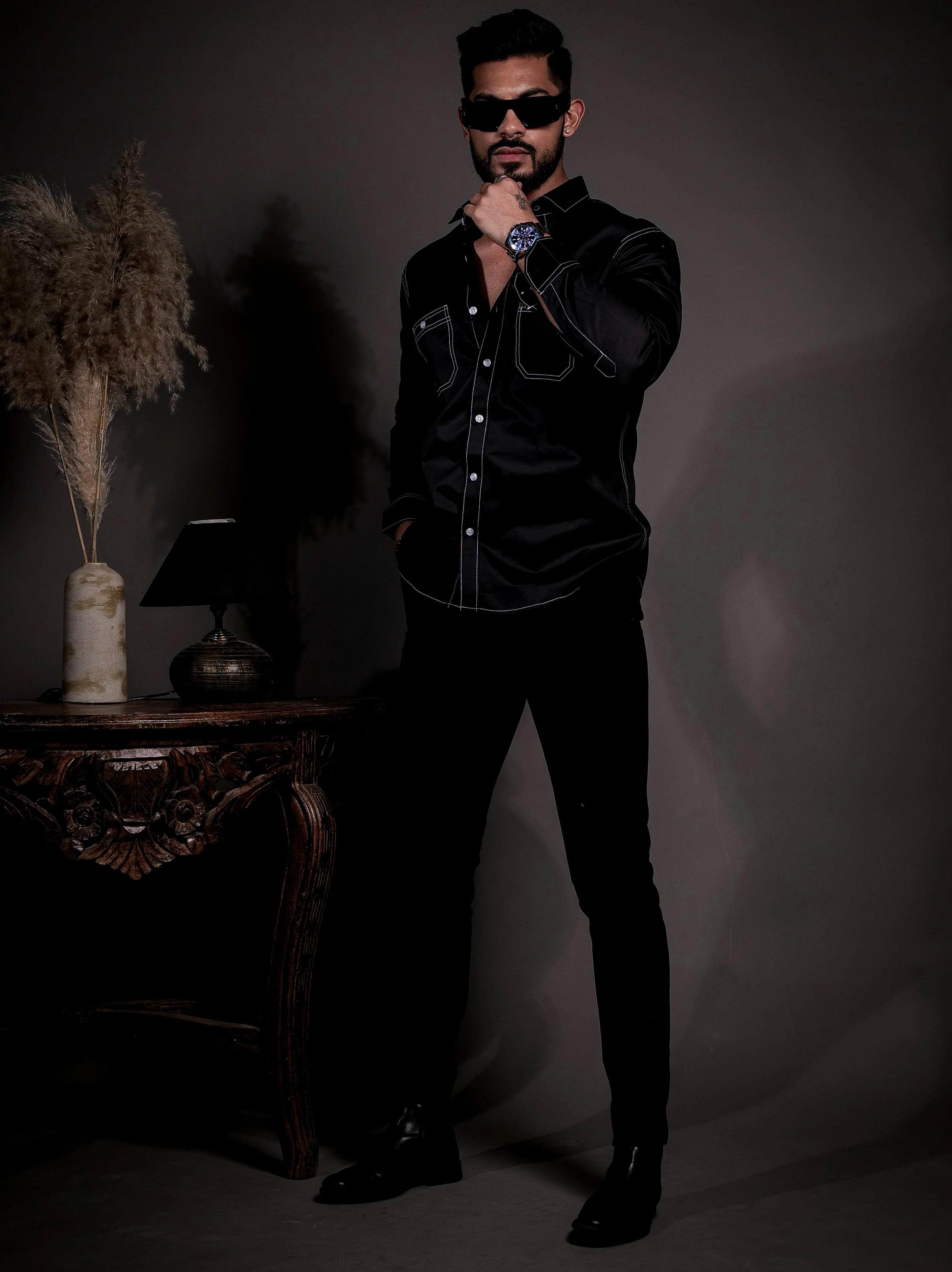 Black Designer Giza Satin Cotton Shirt - Image 7