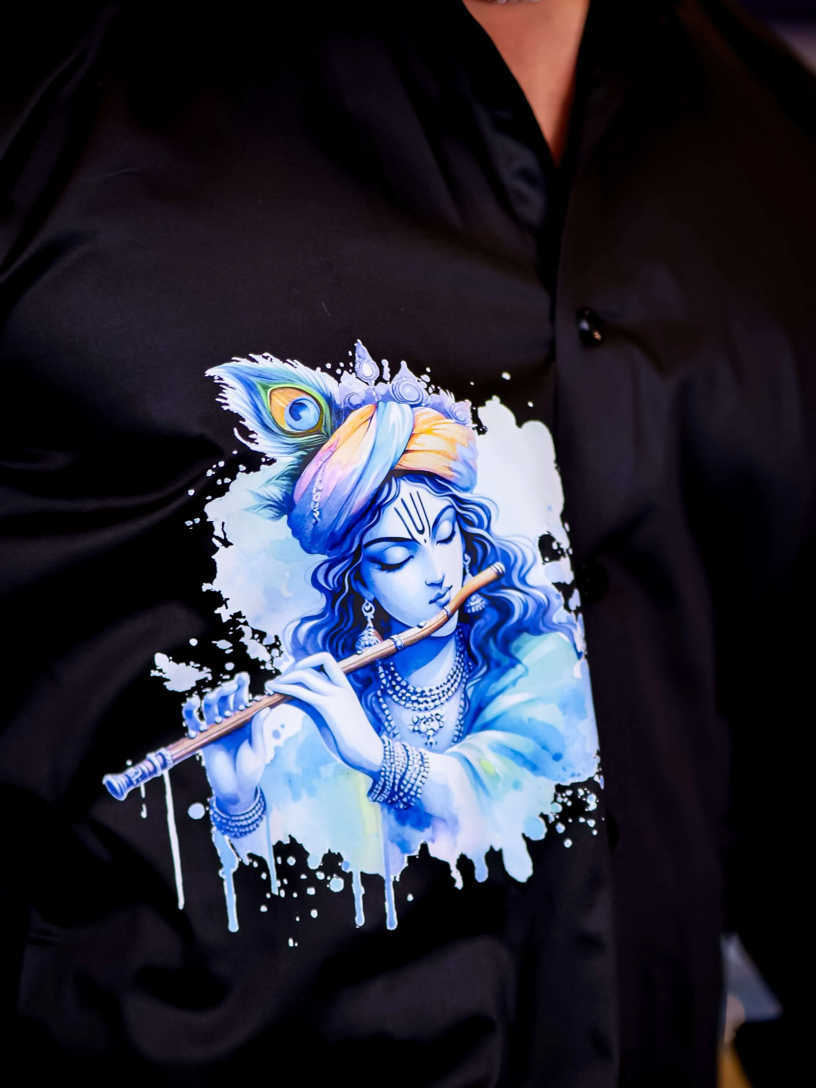 Black God Murlidhar Printed Satin Cotton Shirt - Image 2