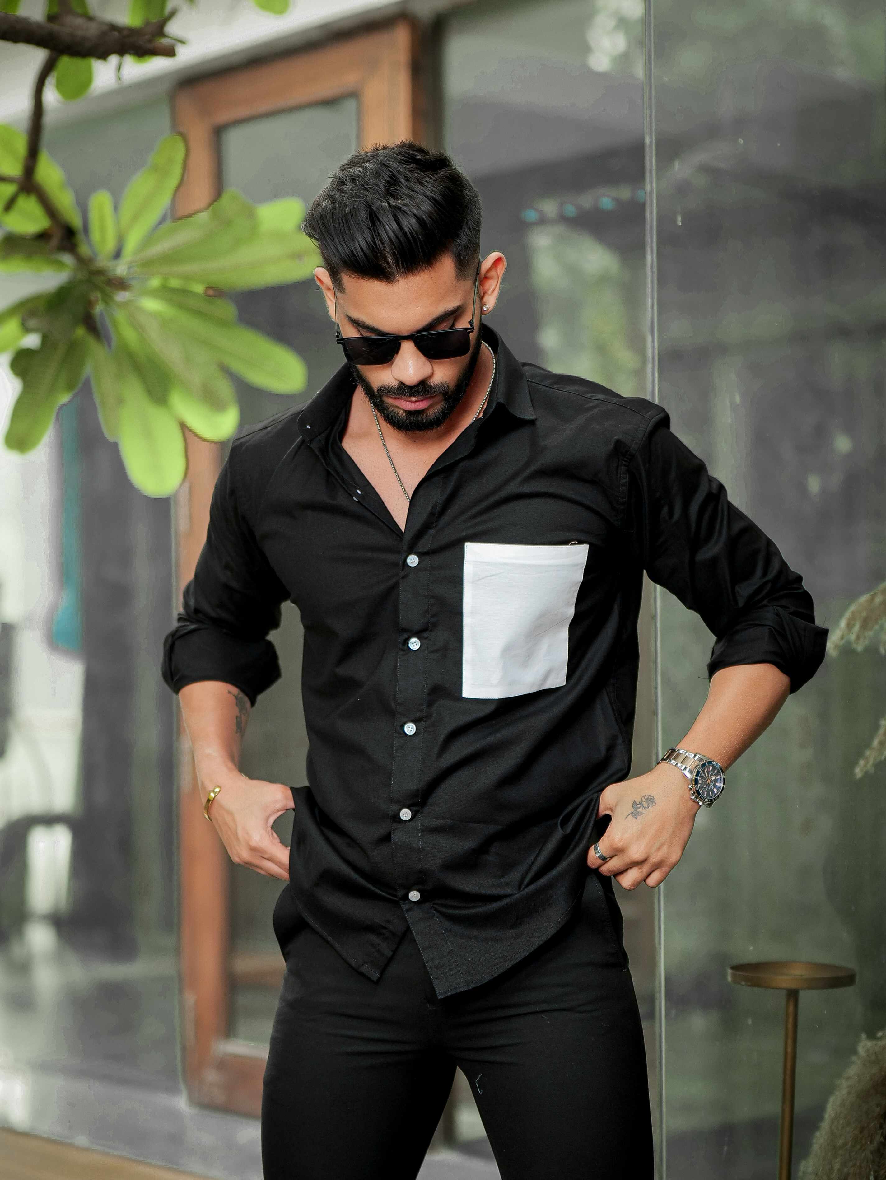 Black Oxford Cotton Designer Shirt - Image 3