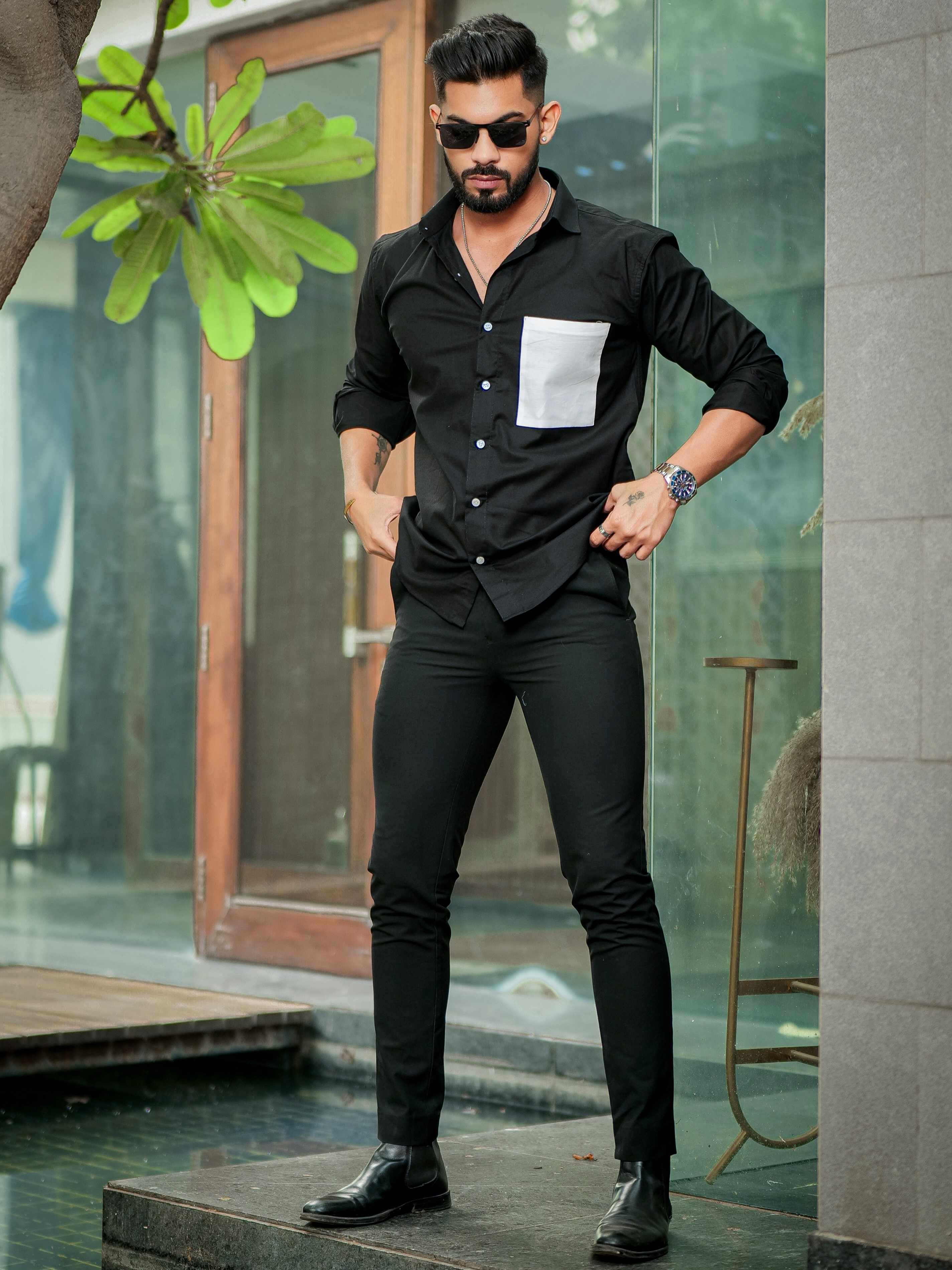Black Oxford Cotton Designer Shirt - Image 4