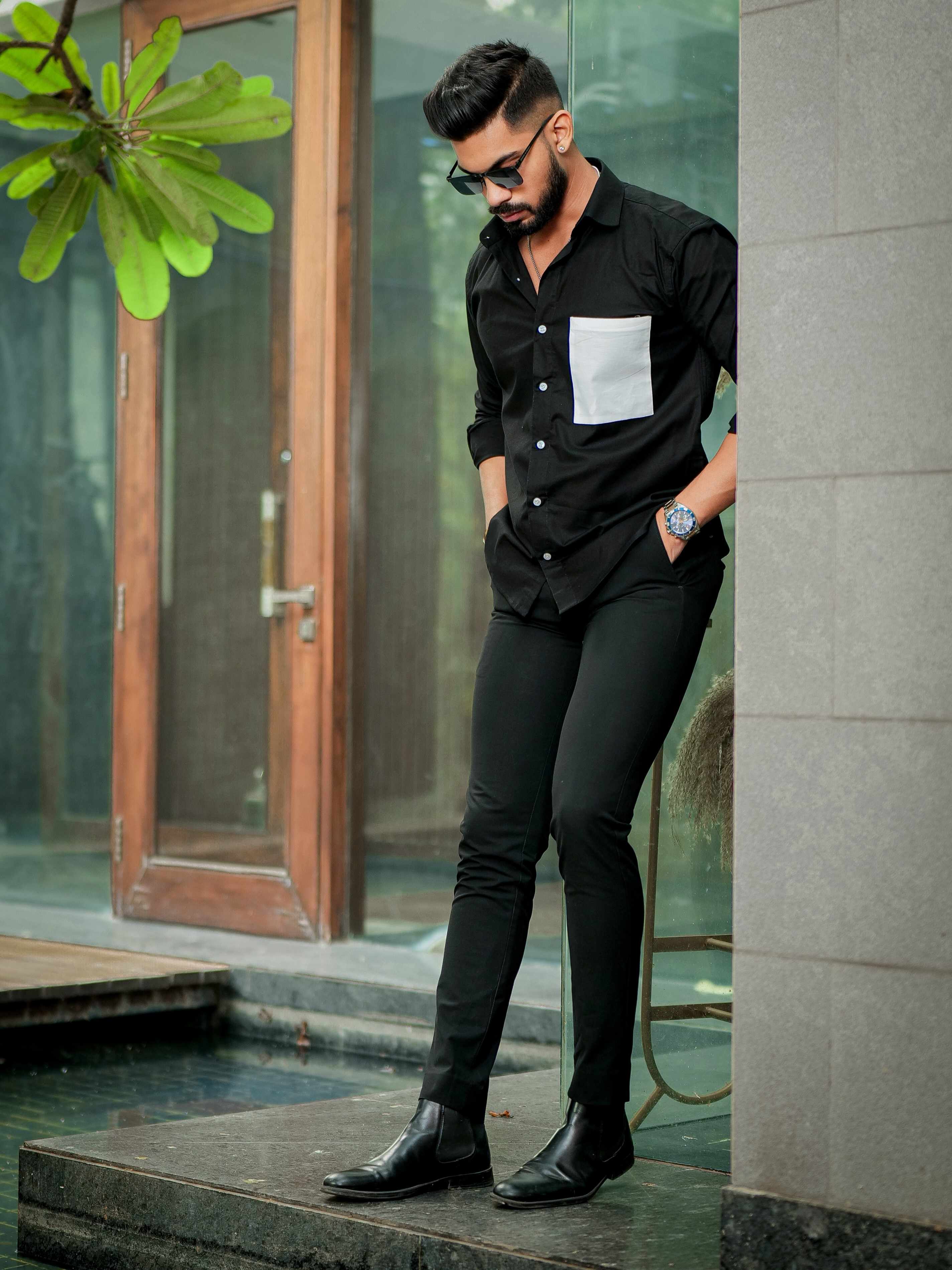 Black Oxford Cotton Designer Shirt - Image 5