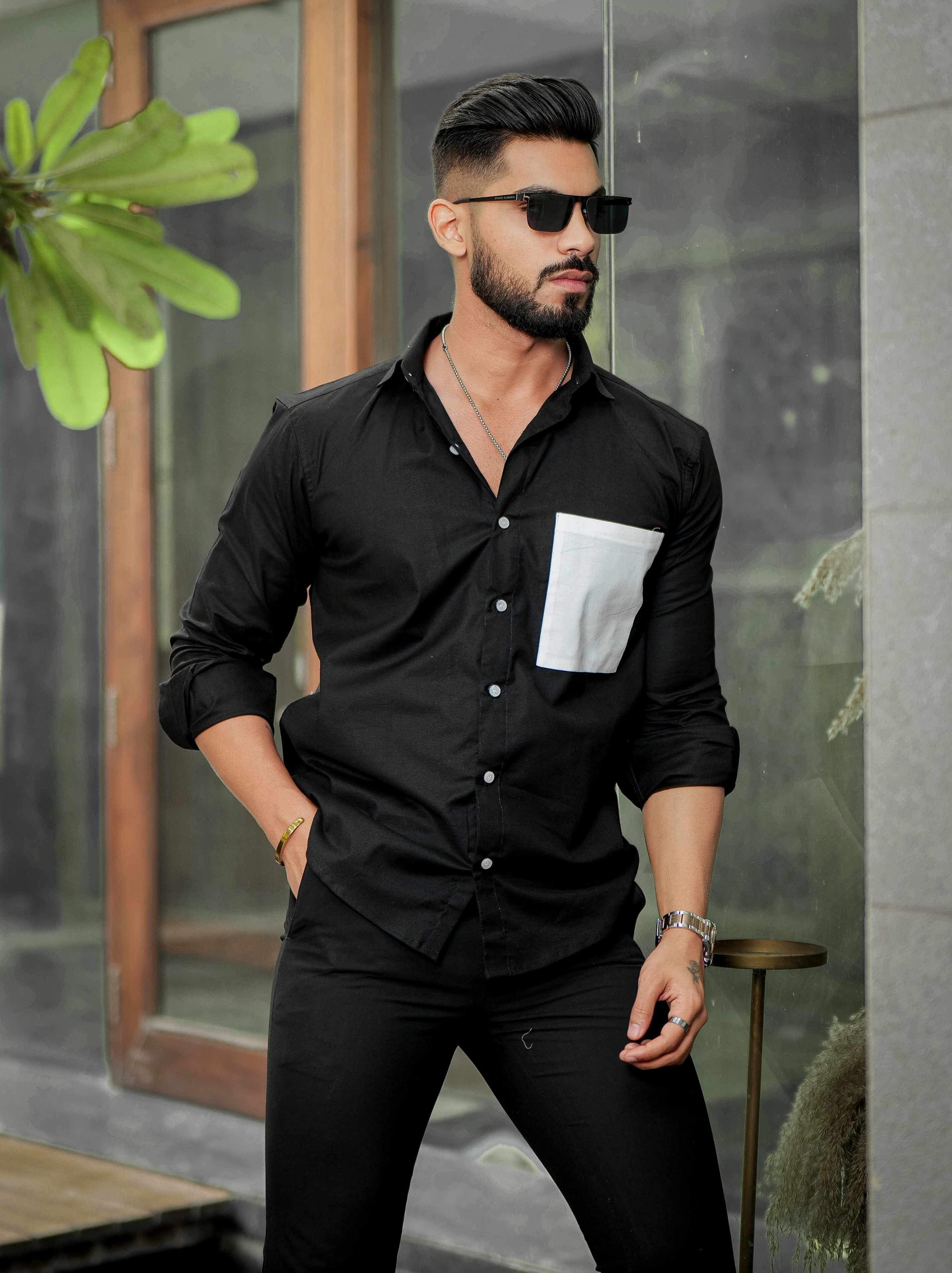 Black Oxford Cotton Designer Shirt - Image 7