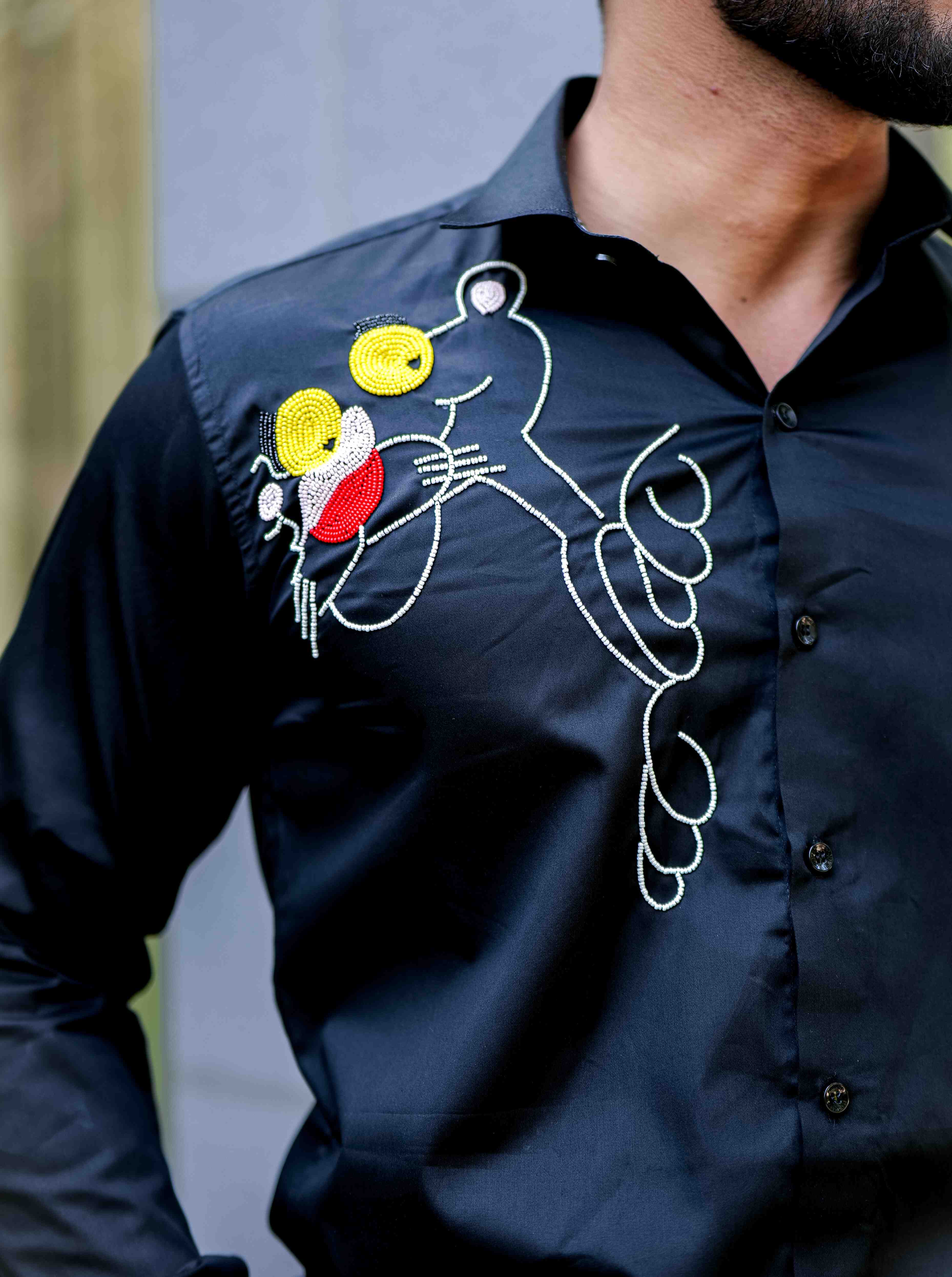 Black Rhinestone Party Satin Cotton Premium Shirt - Image 2