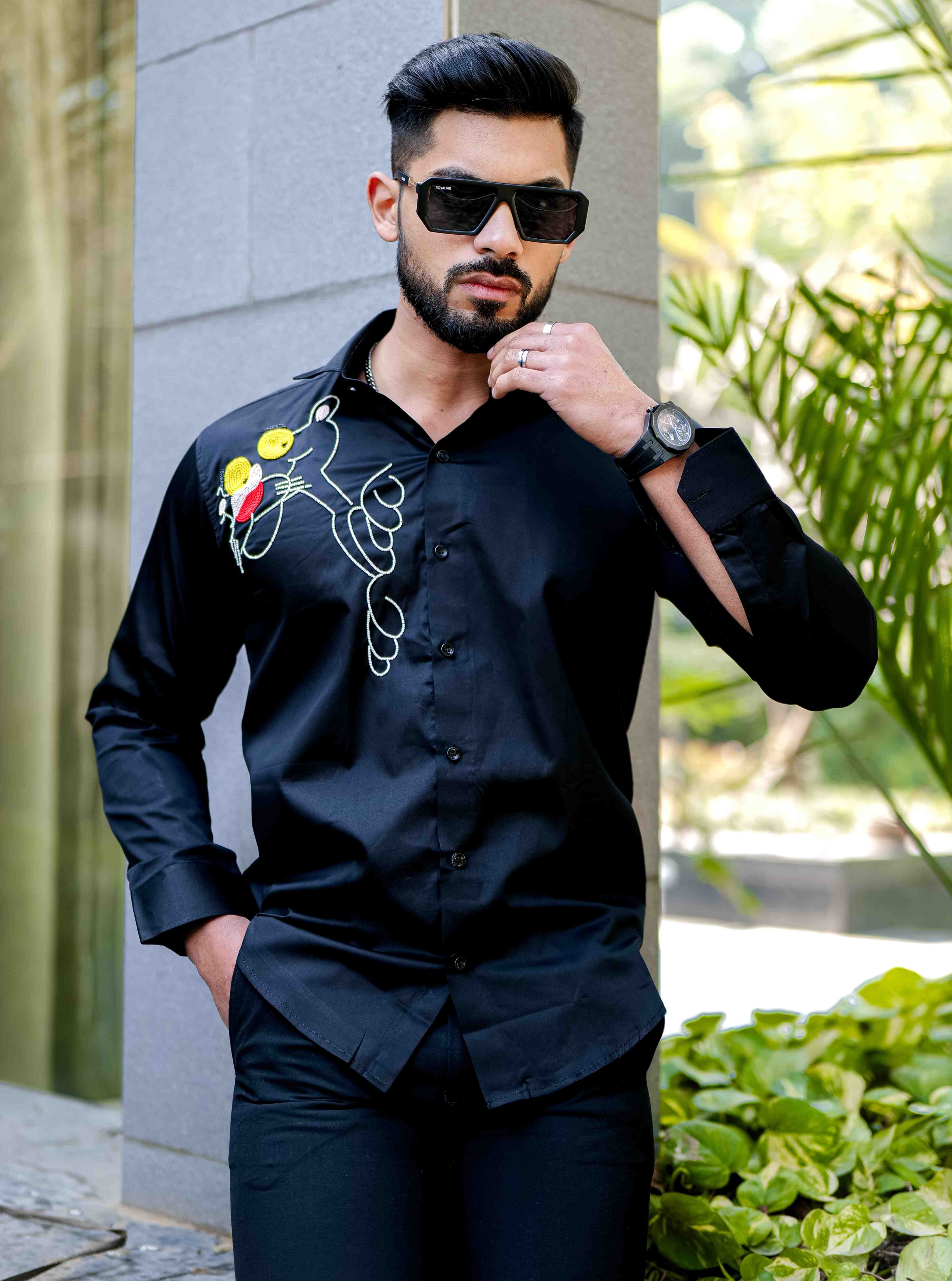 Black Rhinestone Party Satin Cotton Premium Shirt - Image 4